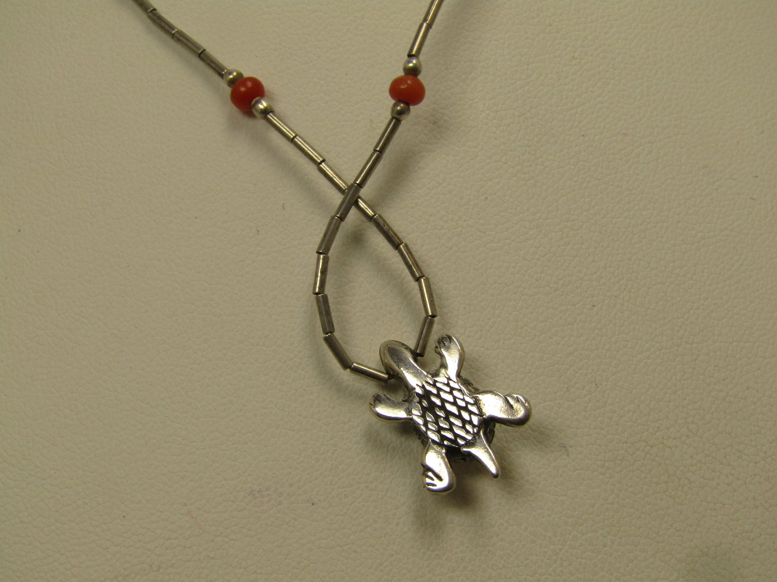 Vintage Sterling Southwestern Turquoise Necklace with Coral, 15" 1980's-1980's - 3