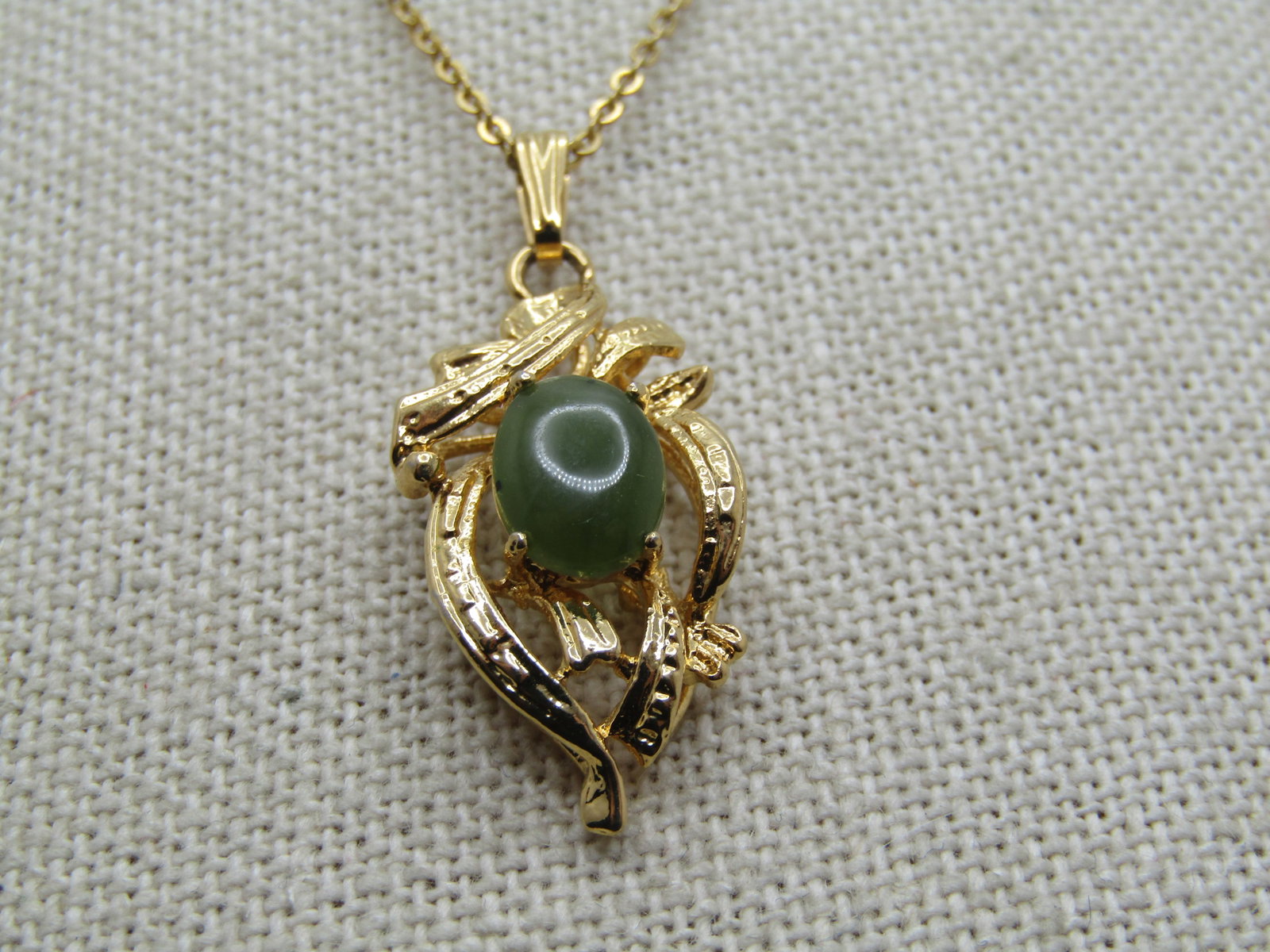 Vintage Jade Necklace, 20", Signed SN, 1980's - 2