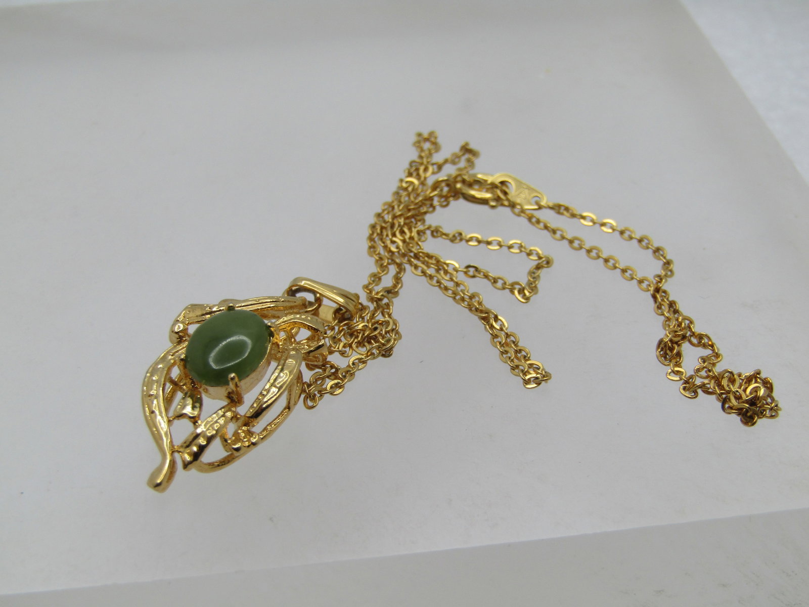 Vintage Jade Necklace, 20", Signed SN, 1980's - 4