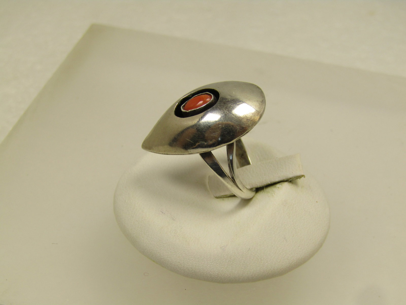 Vintage Sterling Southwestern Coral Ring Sz. 5, 1960's-1970's - 4