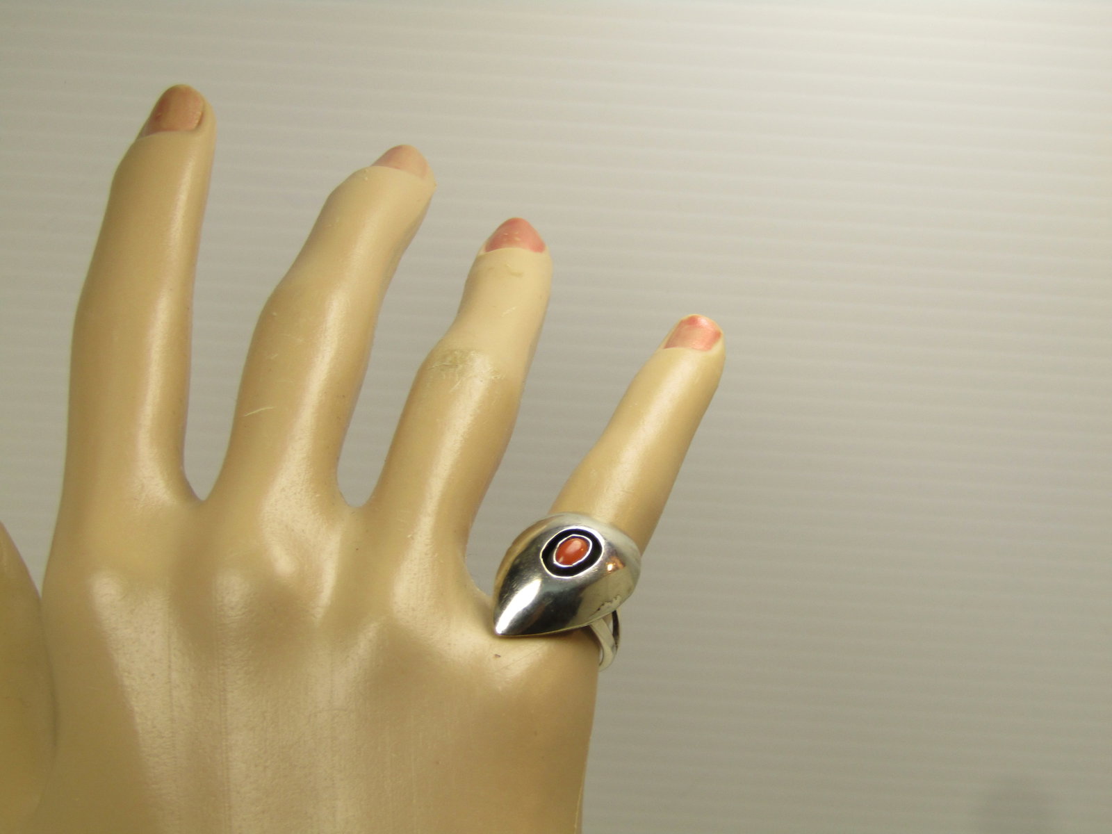 Vintage Sterling Southwestern Coral Ring Sz. 5, 1960's-1970's - 8