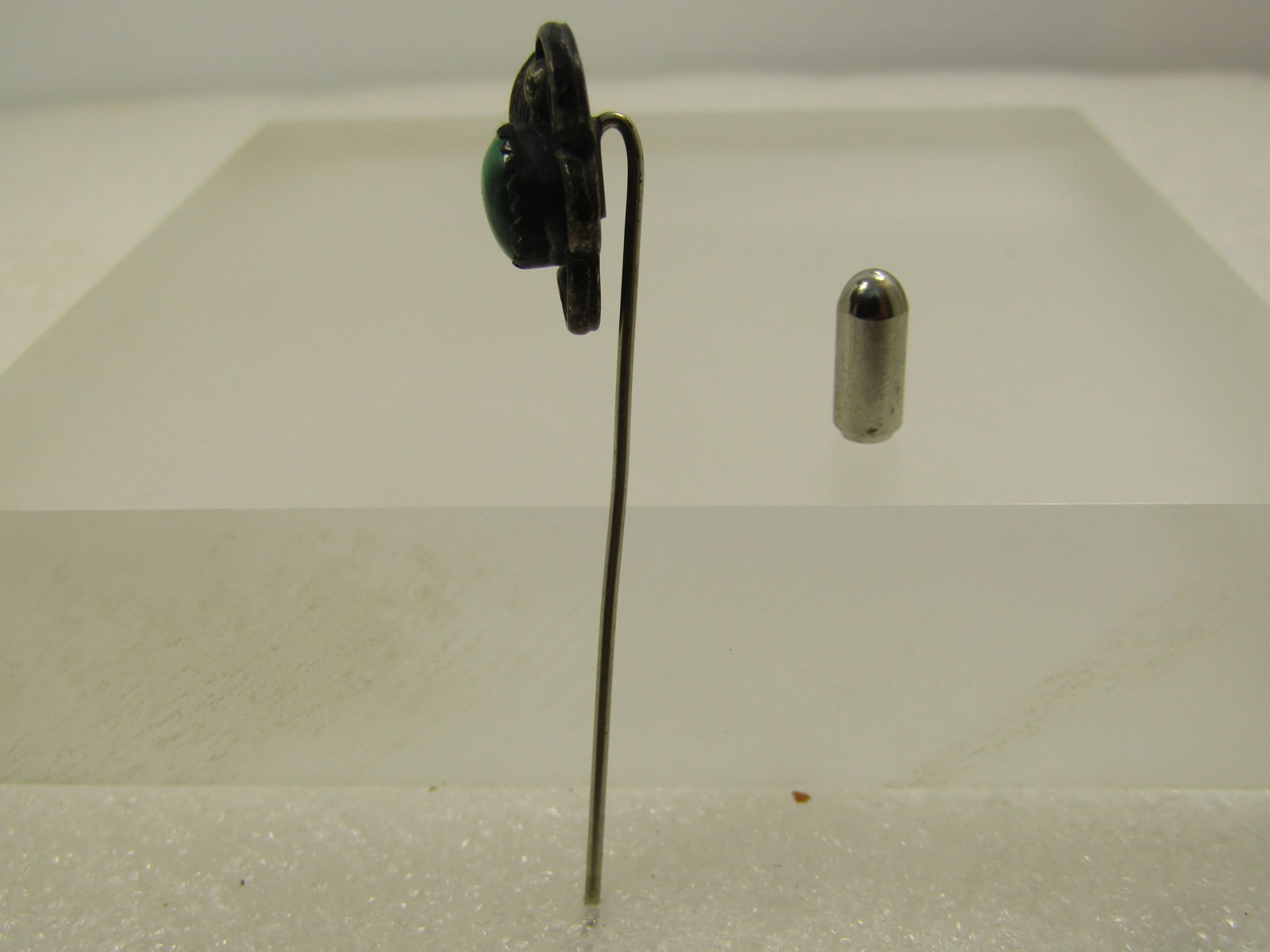 Vintage Sterling Southwestern Malachite Stick Pin, 1960's-1970's - 2