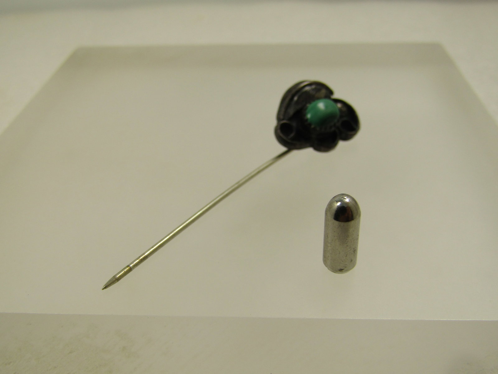 Vintage Sterling Southwestern Malachite Stick Pin, 1960's-1970's - 4