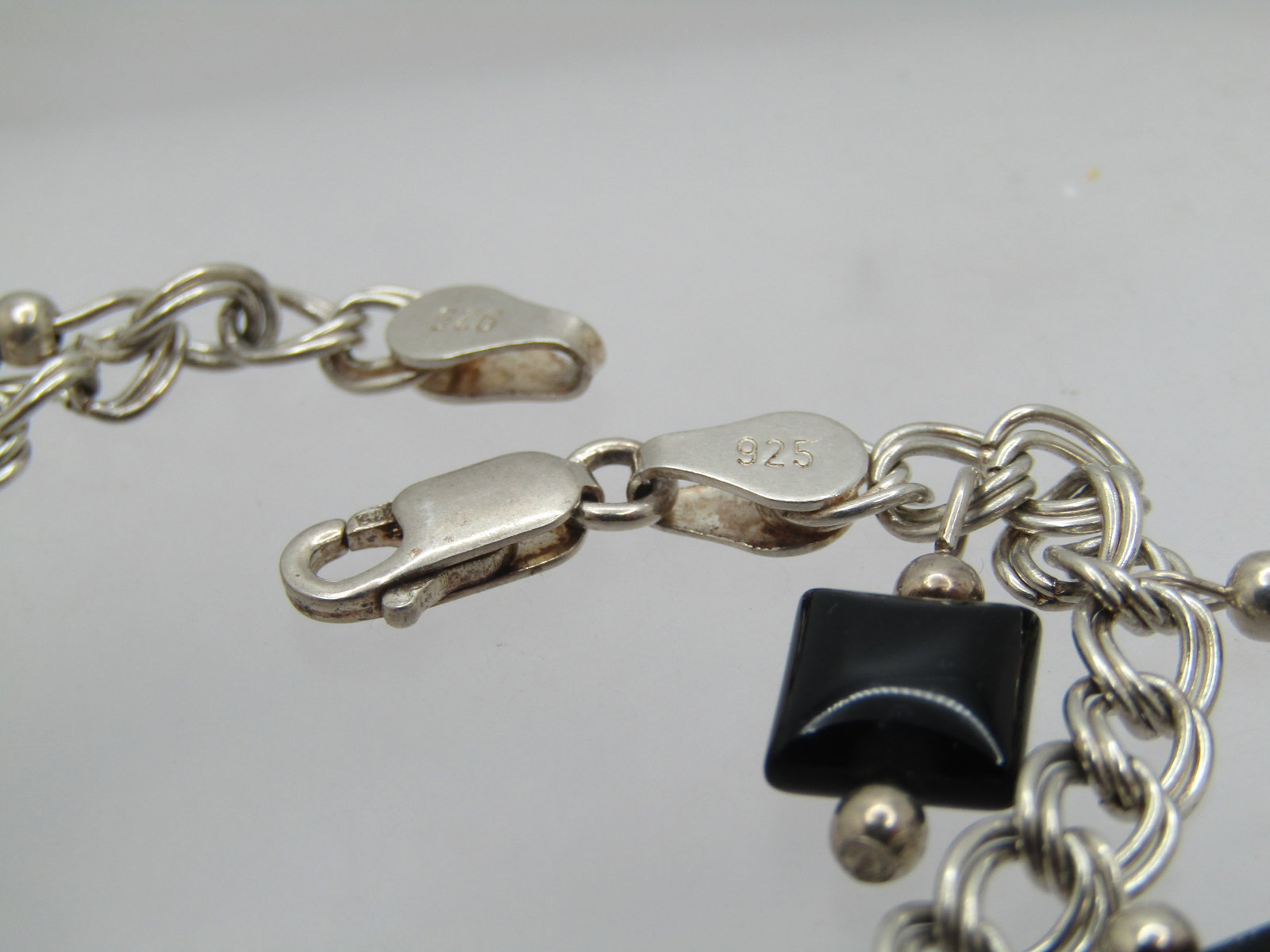 Vintage Sterling Black Onyx Dangle Bracelet, 7" , 1980's-1990's - 4