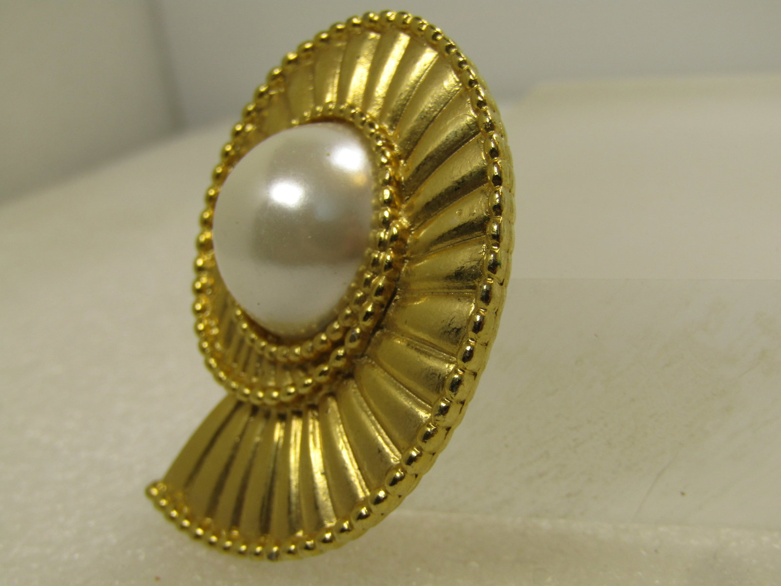 Vintage Faux Pearl Nautilus Brooch, 1980's - 2