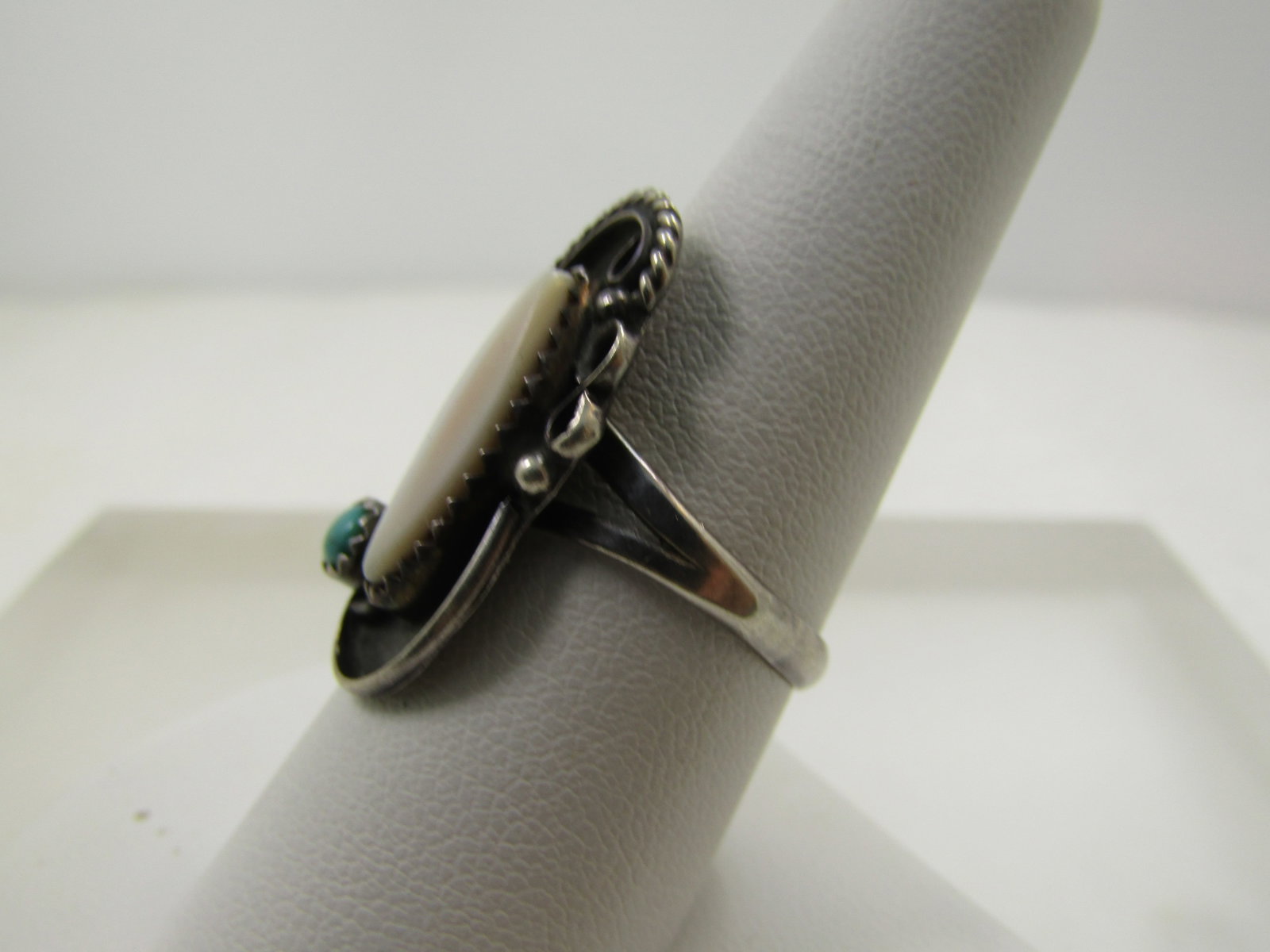 Vintage Sterling Southwestern Turquoise Mother-of-Pearl Ring, Sz. 8.5, 1970's-1980's - 2
