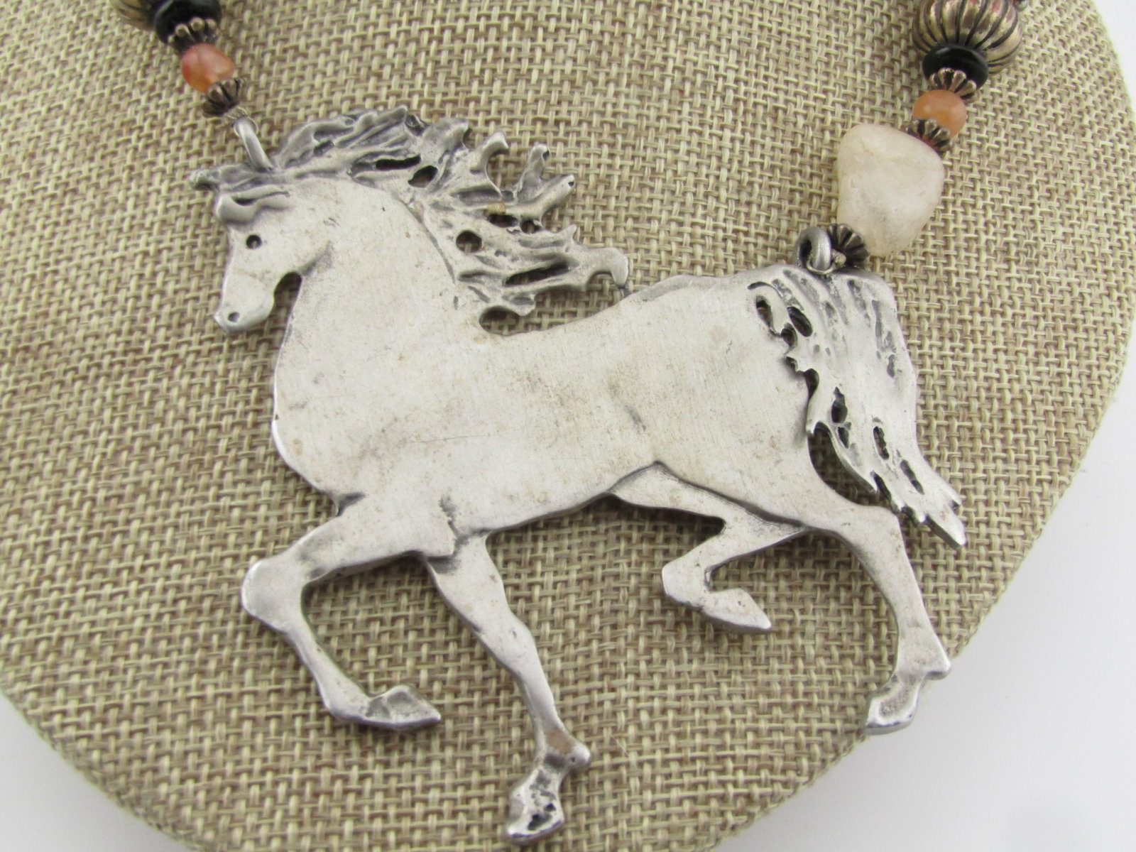 Large Horse Agate Beaded Necklace, Toggle Clasp, 24", 1980's-1990's - 3