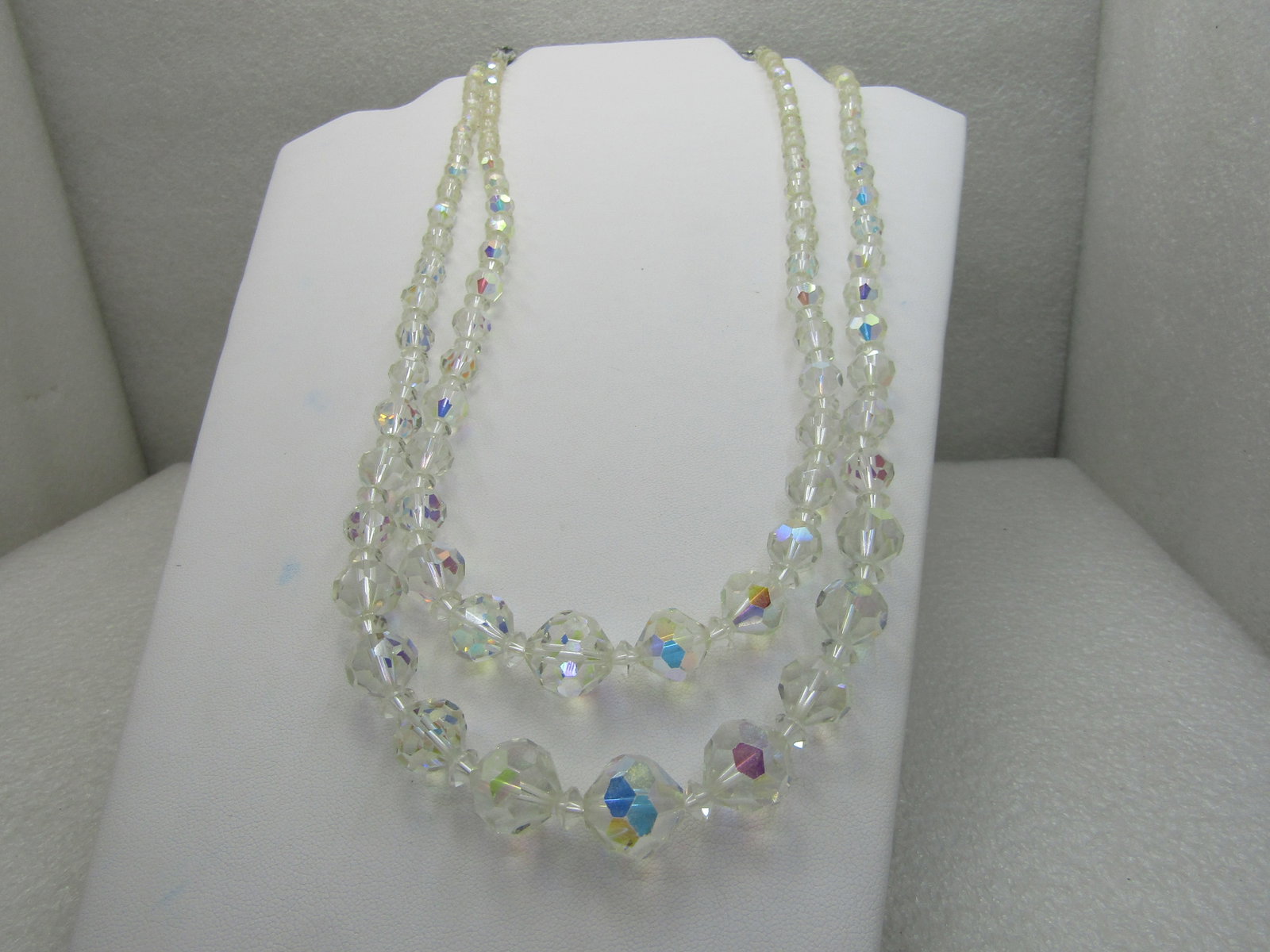 Vintage Double Strand Crystal Necklace, 20"-22", Aurora Borealis - 2
