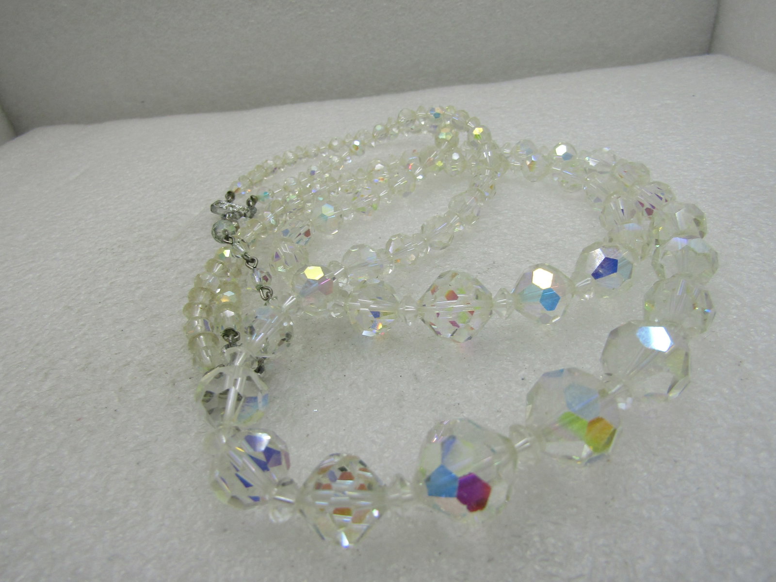 Vintage Double Strand Crystal Necklace, 20"-22", Aurora Borealis - 3