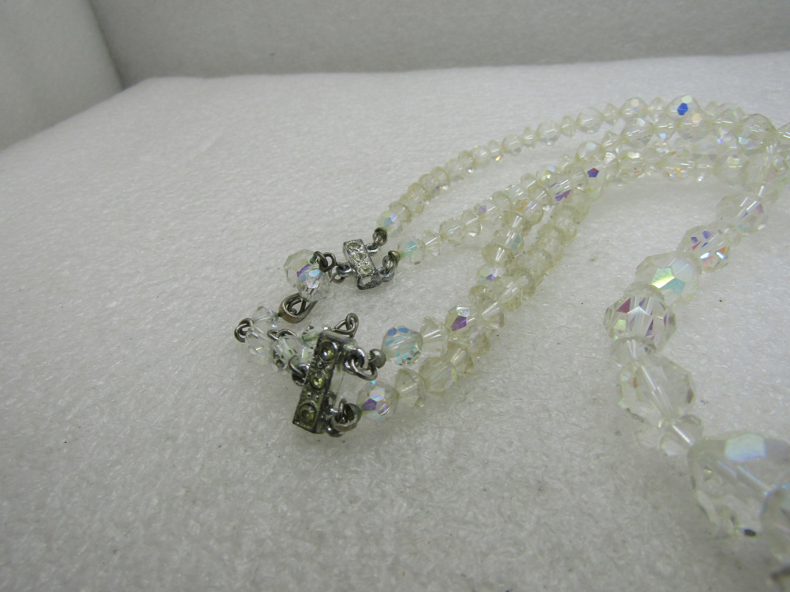 Vintage Double Strand Crystal Necklace, 20"-22", Aurora Borealis - 4