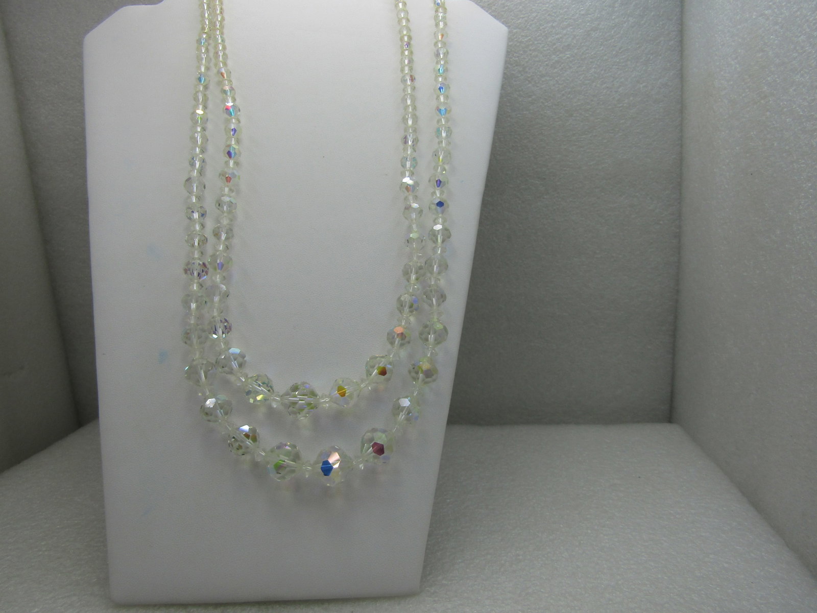 Vintage Double Strand Crystal Necklace, 20"-22", Aurora Borealis - 5