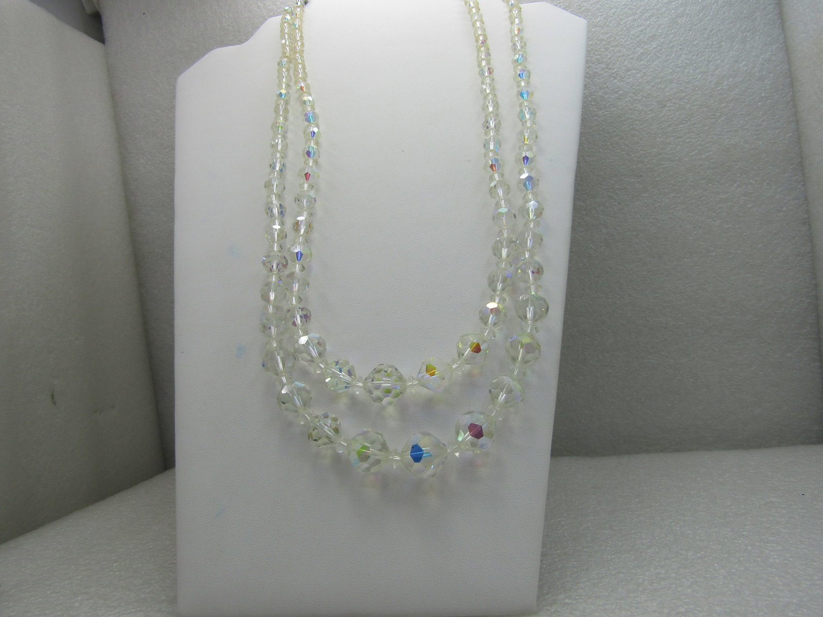 Vintage Double Strand Crystal Necklace, 20"-22", Aurora Borealis - 6