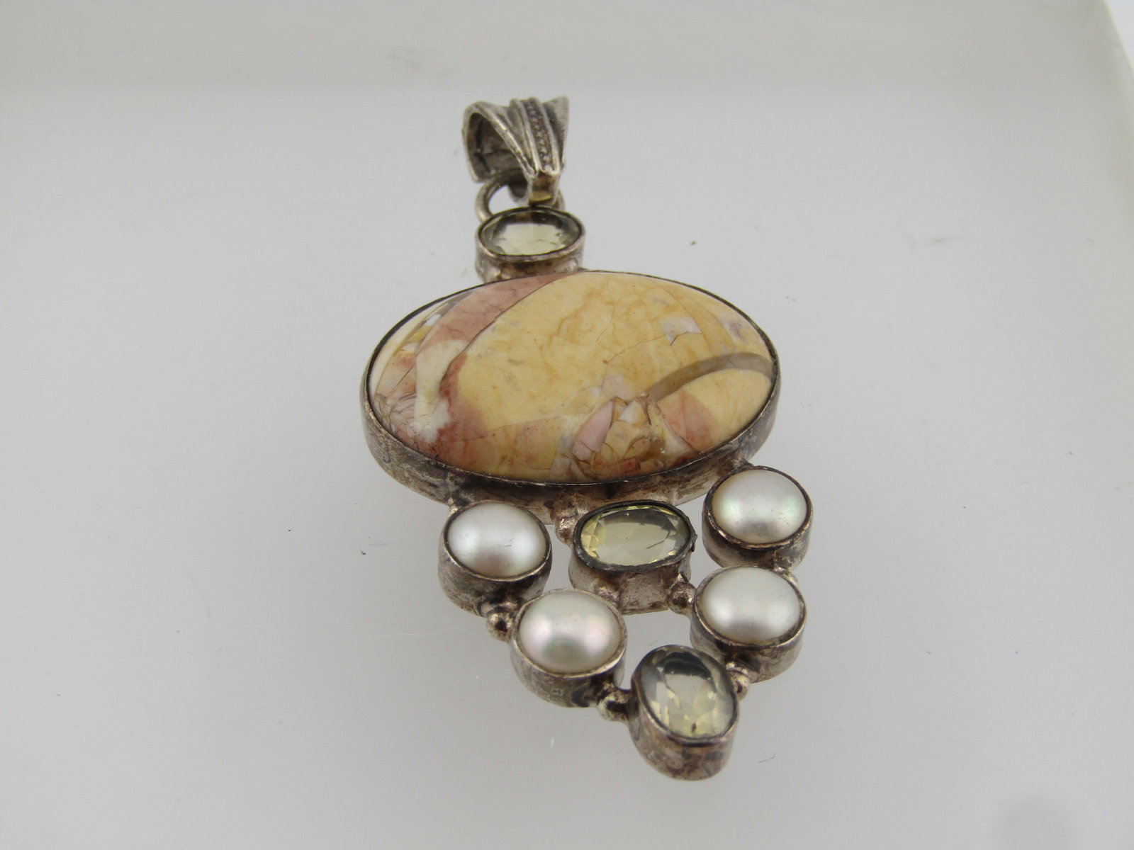 Vintage Stering Yellow Agate/Ctirine/Pearl Pendant, 1980's-1990's (1 of 4)