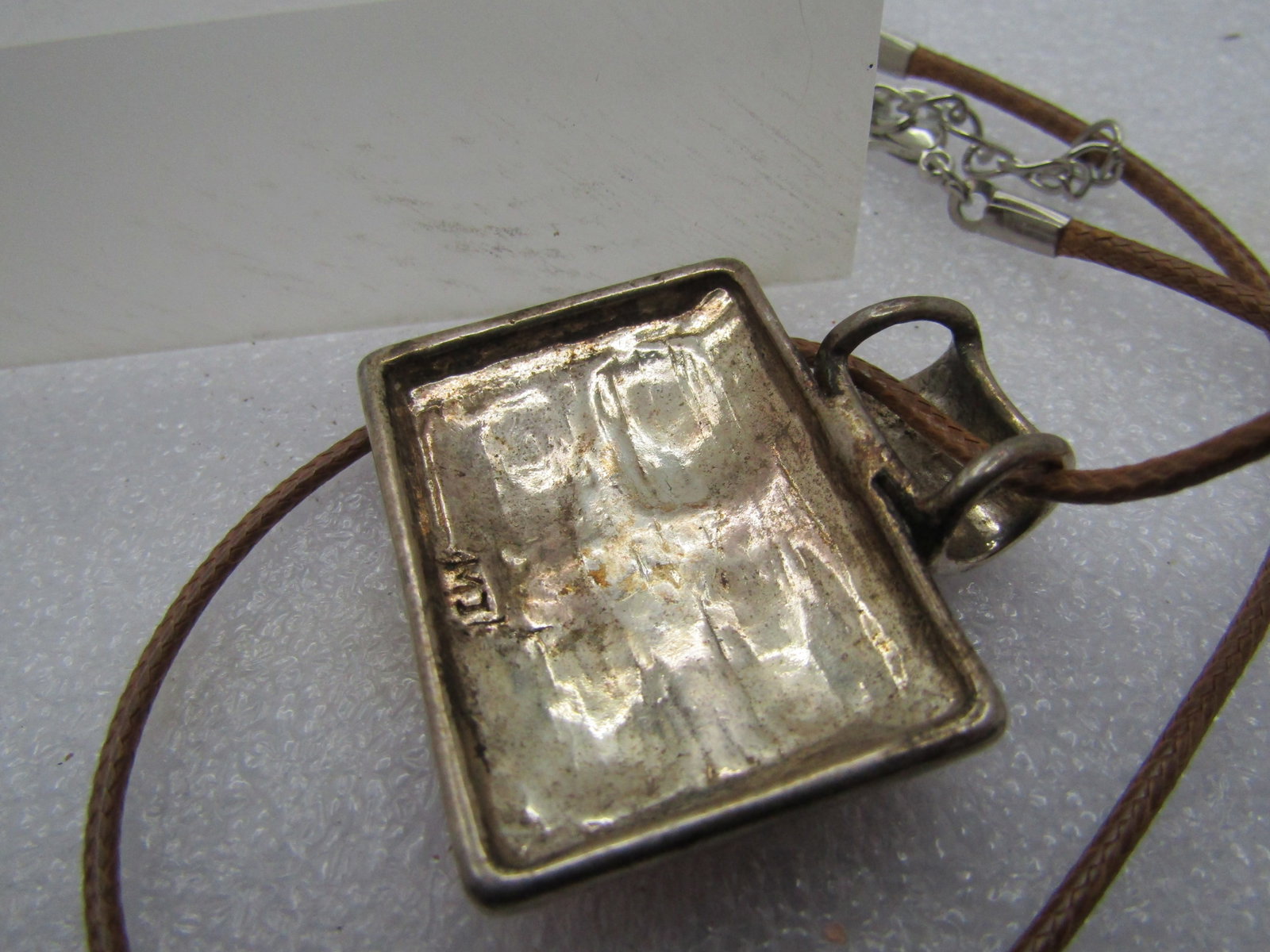 Vintage Enameled Orange and Brown Pendant Necklace, Signed MJ, 1990's - 8