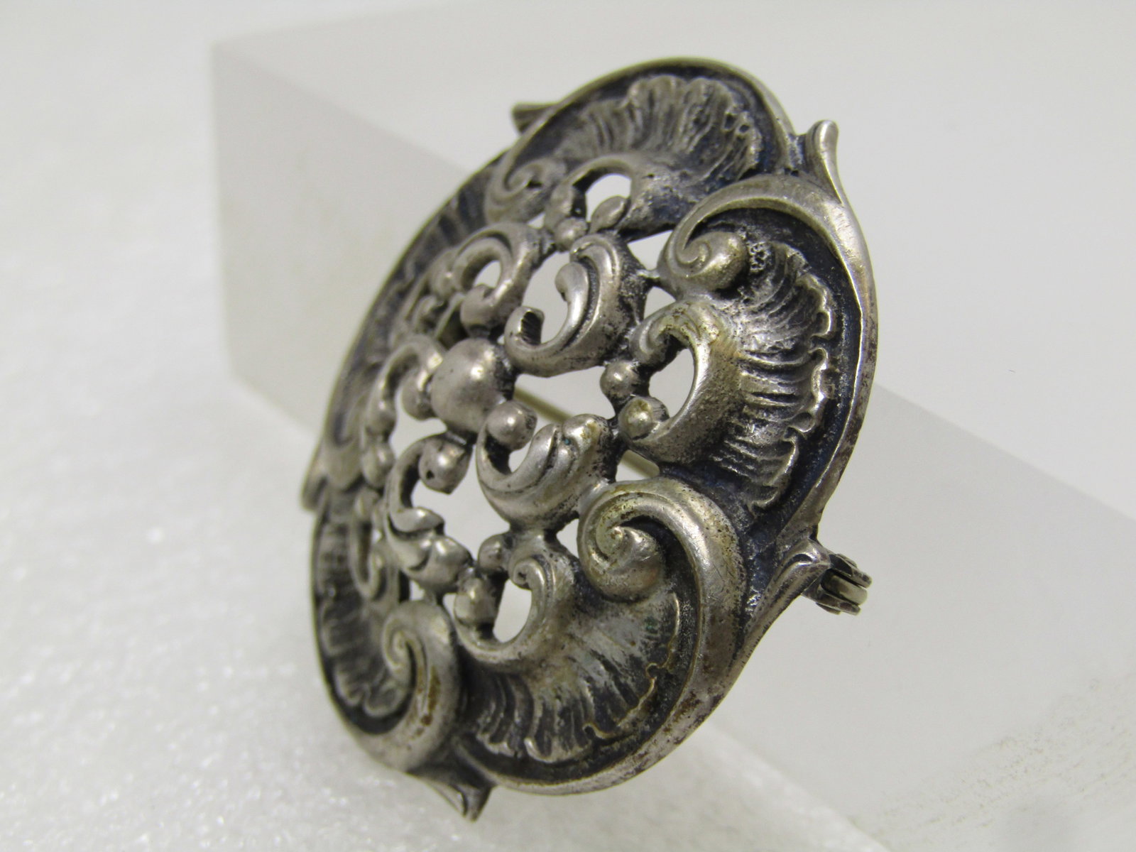 Vintage .835 Silver Spiral Scalloped Brooch, 1940's, Signed - 2