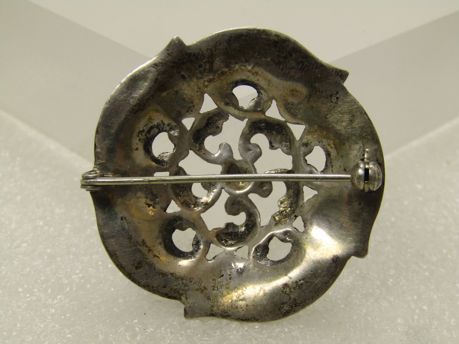 Vintage .835 Silver Spiral Scalloped Brooch, 1940's, Signed - 4