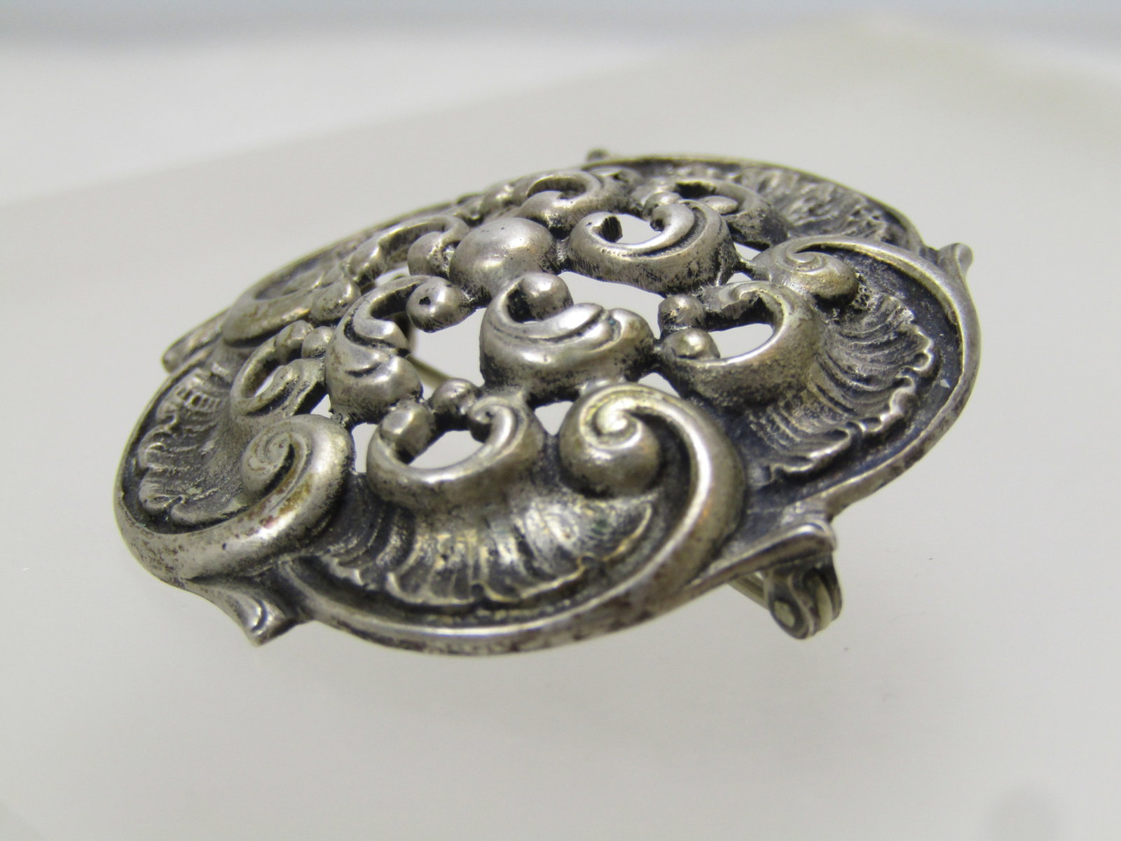 Vintage .835 Silver Spiral Scalloped Brooch, 1940's, Signed - 5