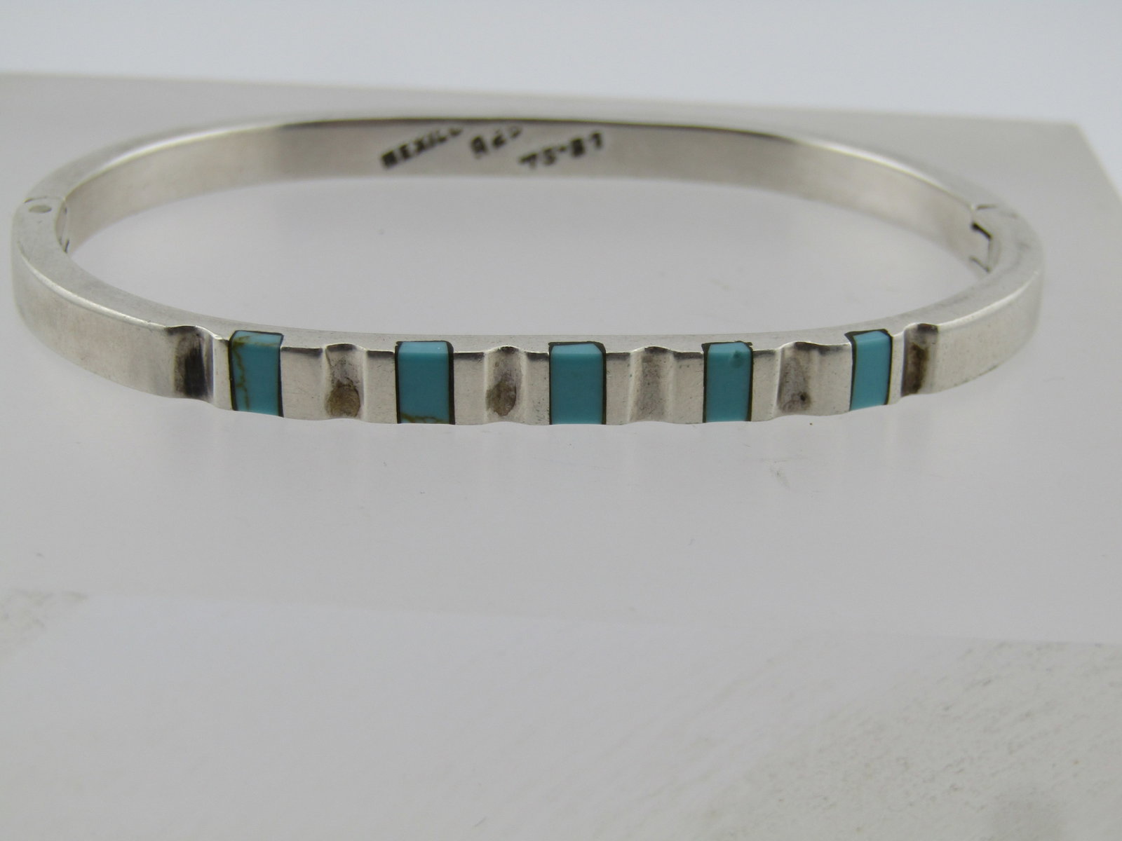 Vintage Sterling Turquoise Hinged Cuff Bracelet, 7.25", 1980's, Mexico - 2