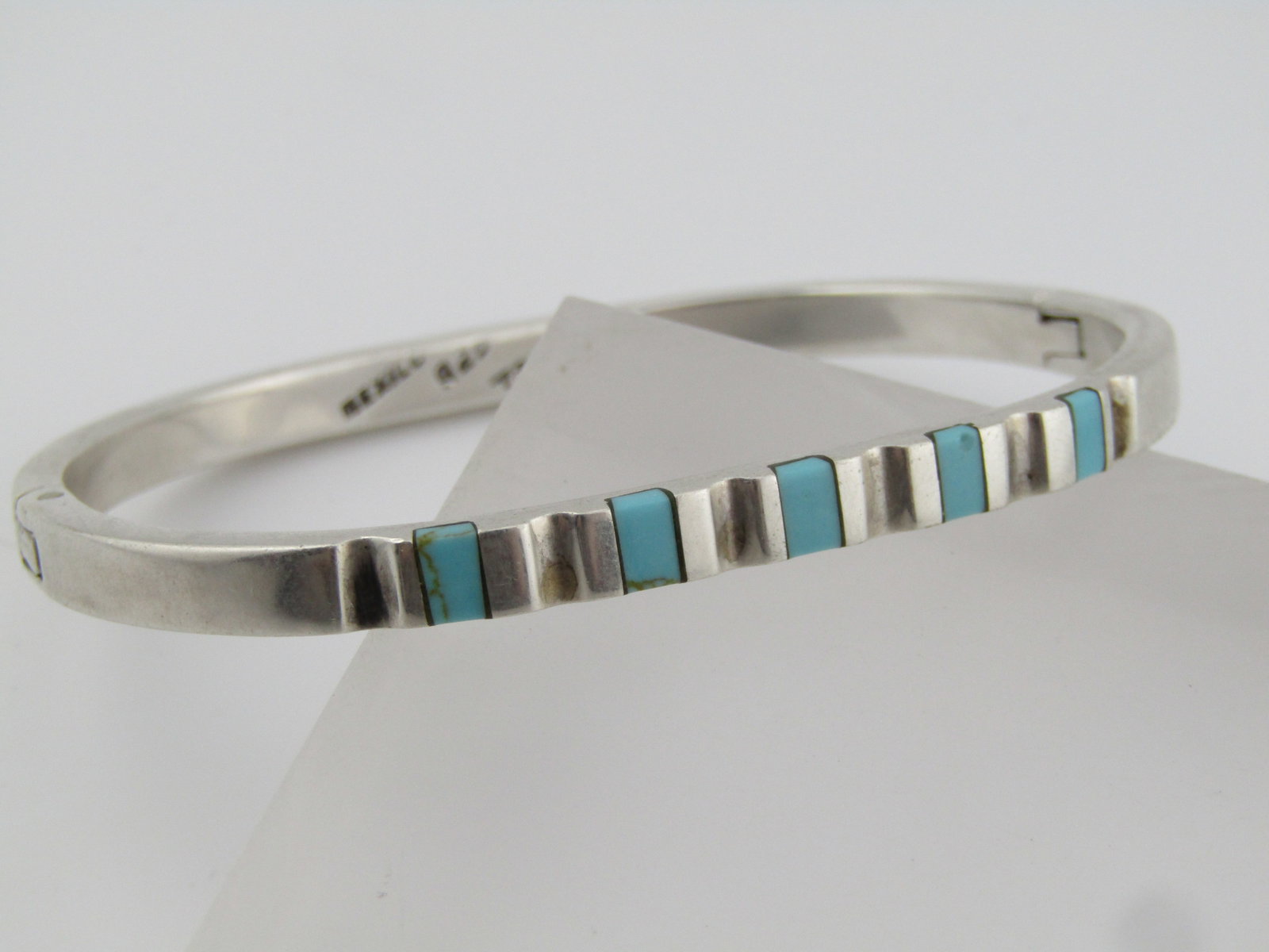 Vintage Sterling Turquoise Hinged Cuff Bracelet, 7.25", 1980's, Mexico - 3