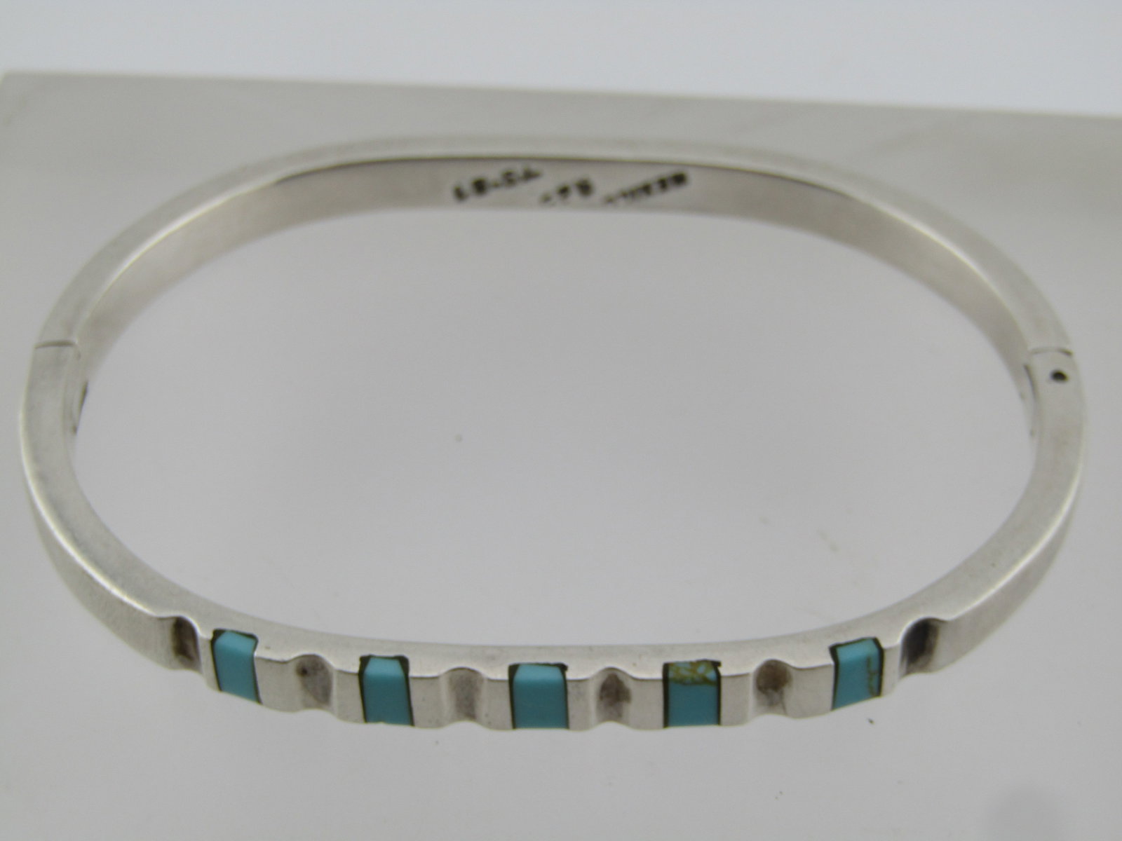 Vintage Sterling Turquoise Hinged Cuff Bracelet, 7.25", 1980's, Mexico - 4