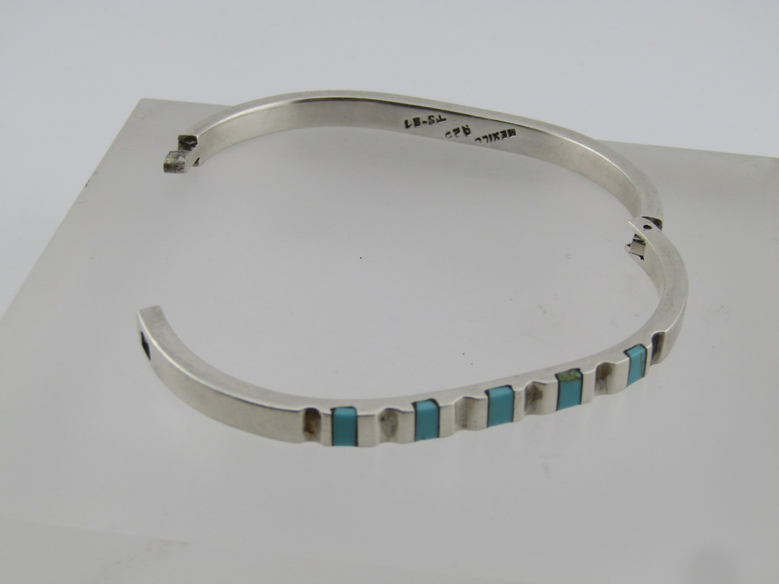 Vintage Sterling Turquoise Hinged Cuff Bracelet, 7.25", 1980's, Mexico - 5