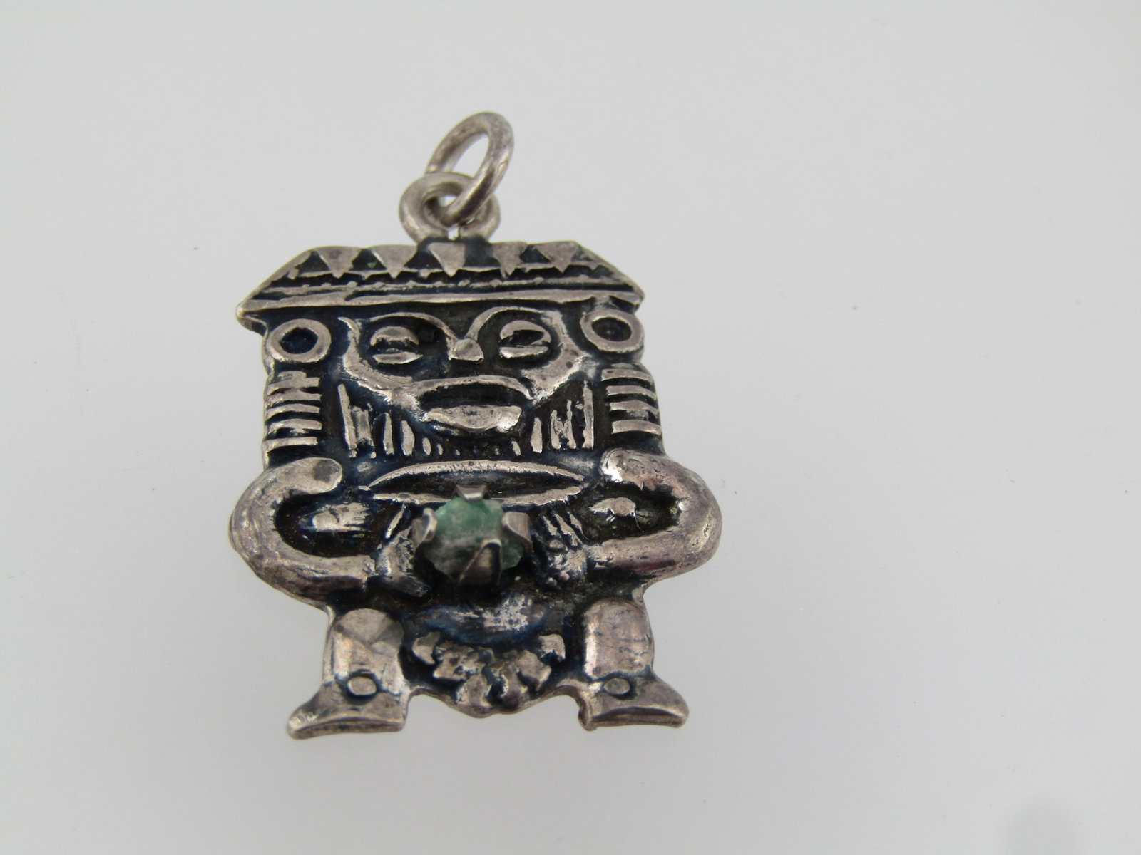 Vintage Sterling Columbian Figural Pendant/Charm, Emerald Stone, 1960's-1970's (1 of 4)