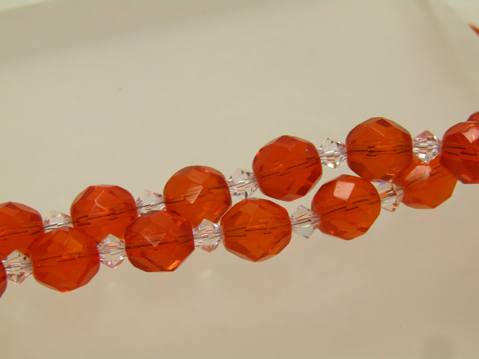 Vintage Orange and Clear Crystal Beaded Necklace, 36" 1980's - 5