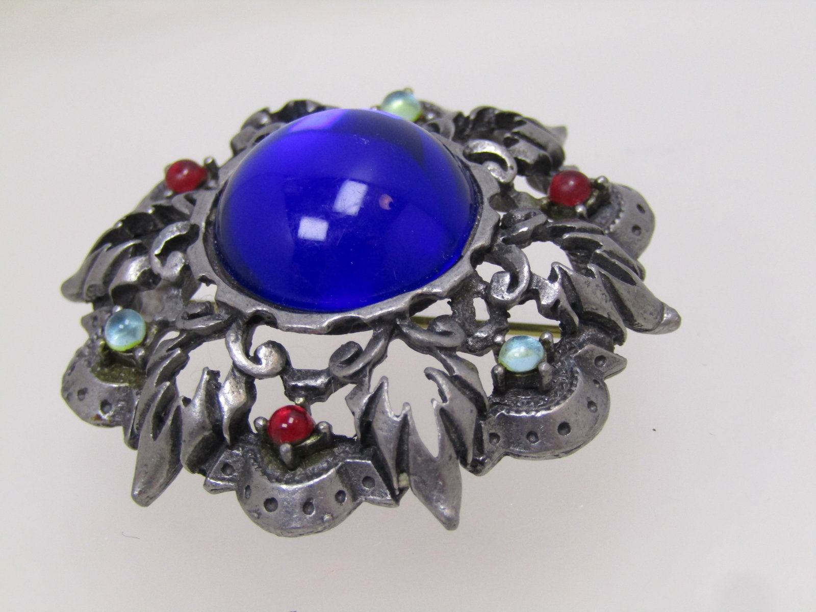 Vintage Rhinestone Leaf Domed Brooch, 1970's-1980's - 5
