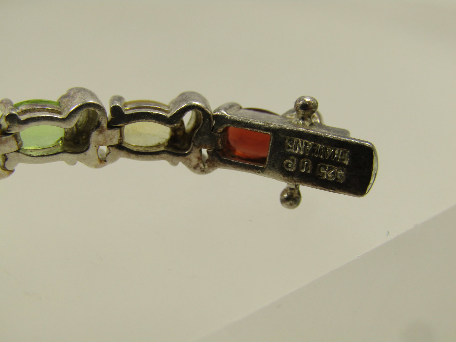 Vintage Sterling Mixed Gemstone Tennis Bracelet, 7.50", Safety Locks, Signed, 1980's - 5