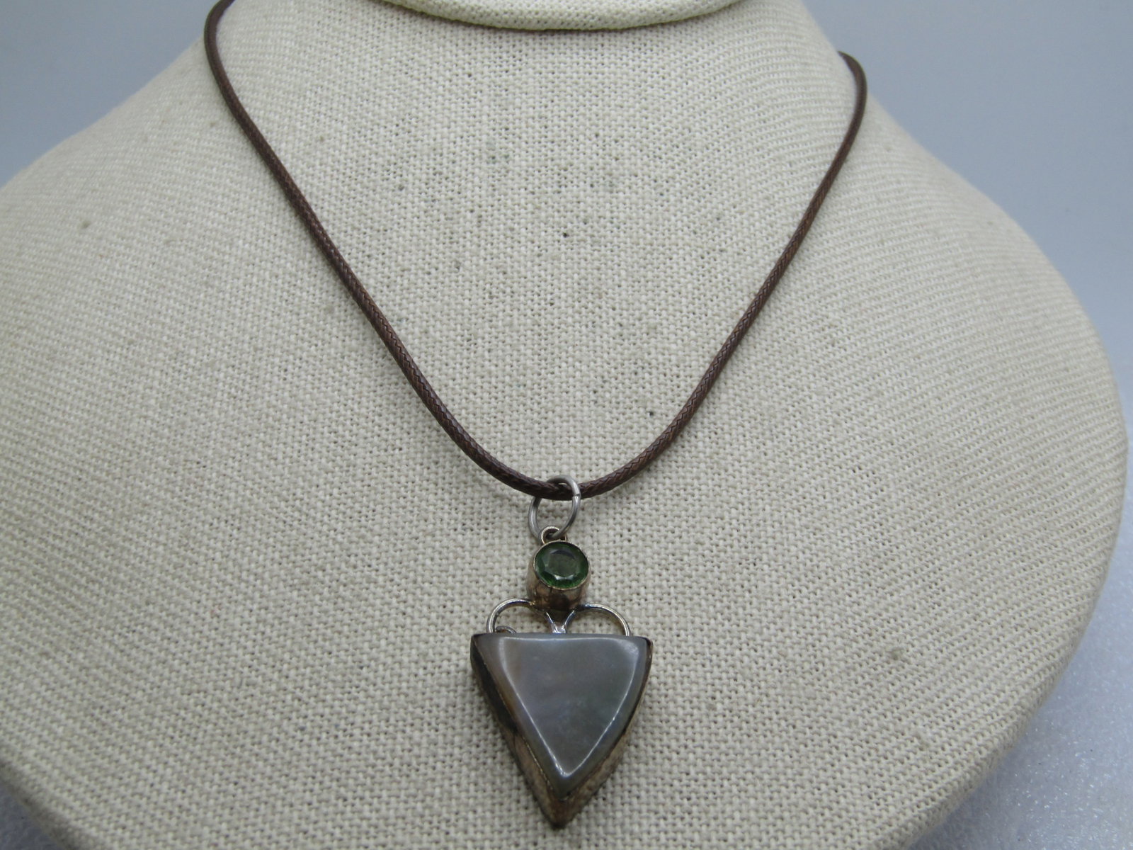 Triangular Agate and Rhinestone Necklace, 17"-19", 1990's - 2