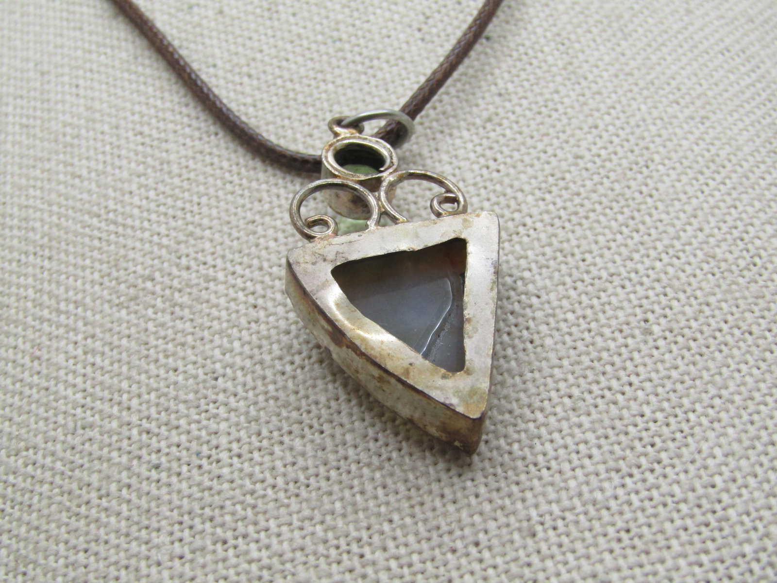 Triangular Agate and Rhinestone Necklace, 17"-19", 1990's - 4