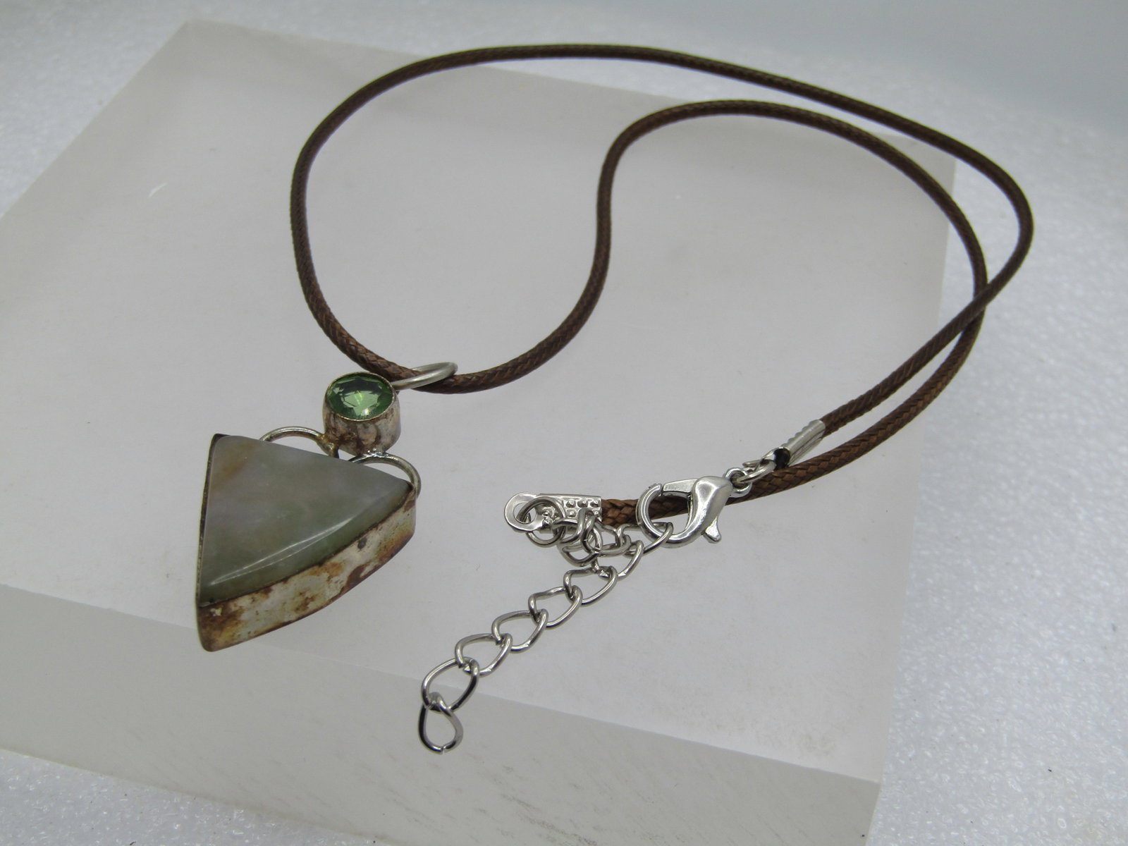 Triangular Agate and Rhinestone Necklace, 17"-19", 1990's - 5