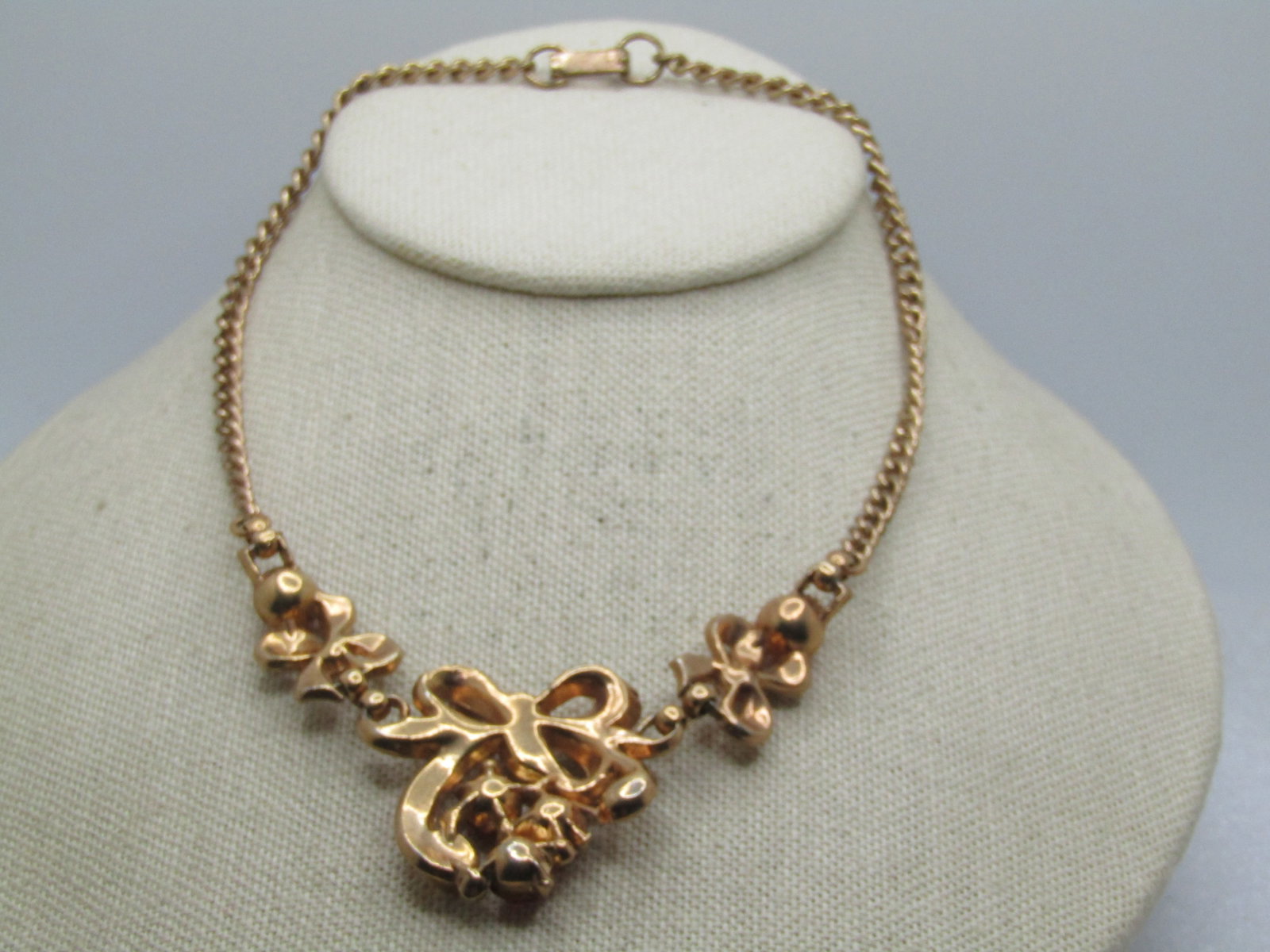 Vintage Lisner Pink and Clear Rhinestone Bow Necklace, 14.5", 1940's-1950's - 6