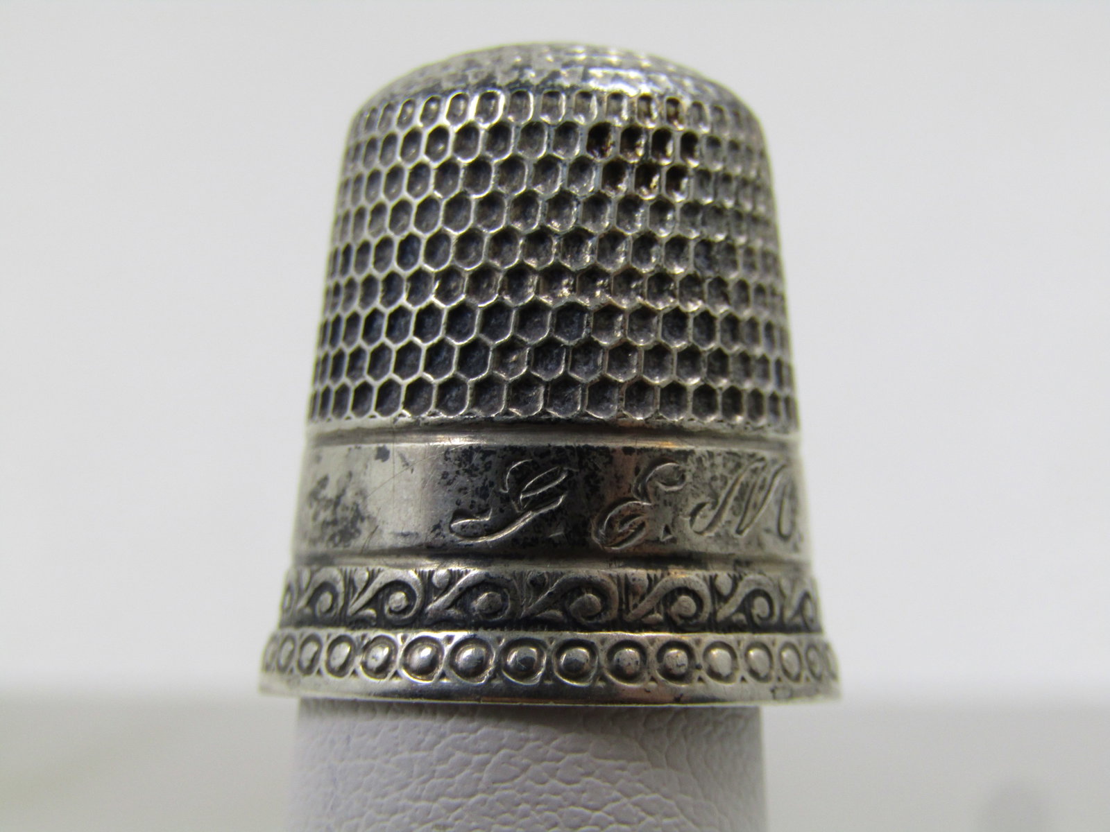 Vintage Sterling Thimble, Sz. 11, Initials GEM, Early 1900's, Signed (1 of 6)
