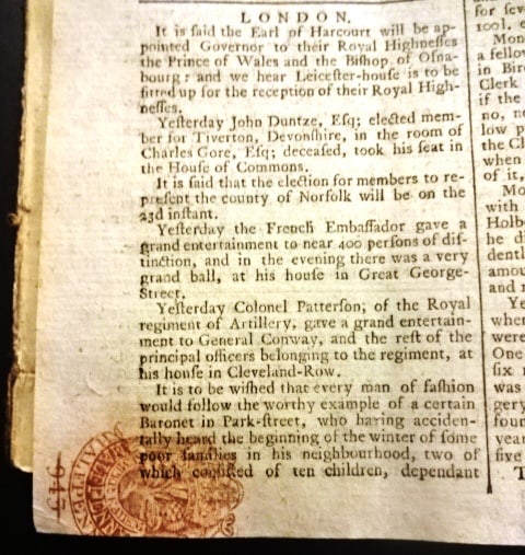 1768 London Chronicle Jonathan Swift: The London Chronicle for March 1-3, 1768. Eight pages complete including red tax stamp. Interesting content including briefs from New York and Reporting on the letters of Jonathan Swift, recently publ