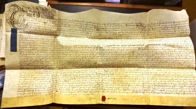 1733 Vellum Indenture for a Gristmill: Beautifully penned English vellum indenture dated 1733 during the Reign of George the Second being the conveyance of a grist mill in Somerset between Esther Methuen of Bridgewater, widow and