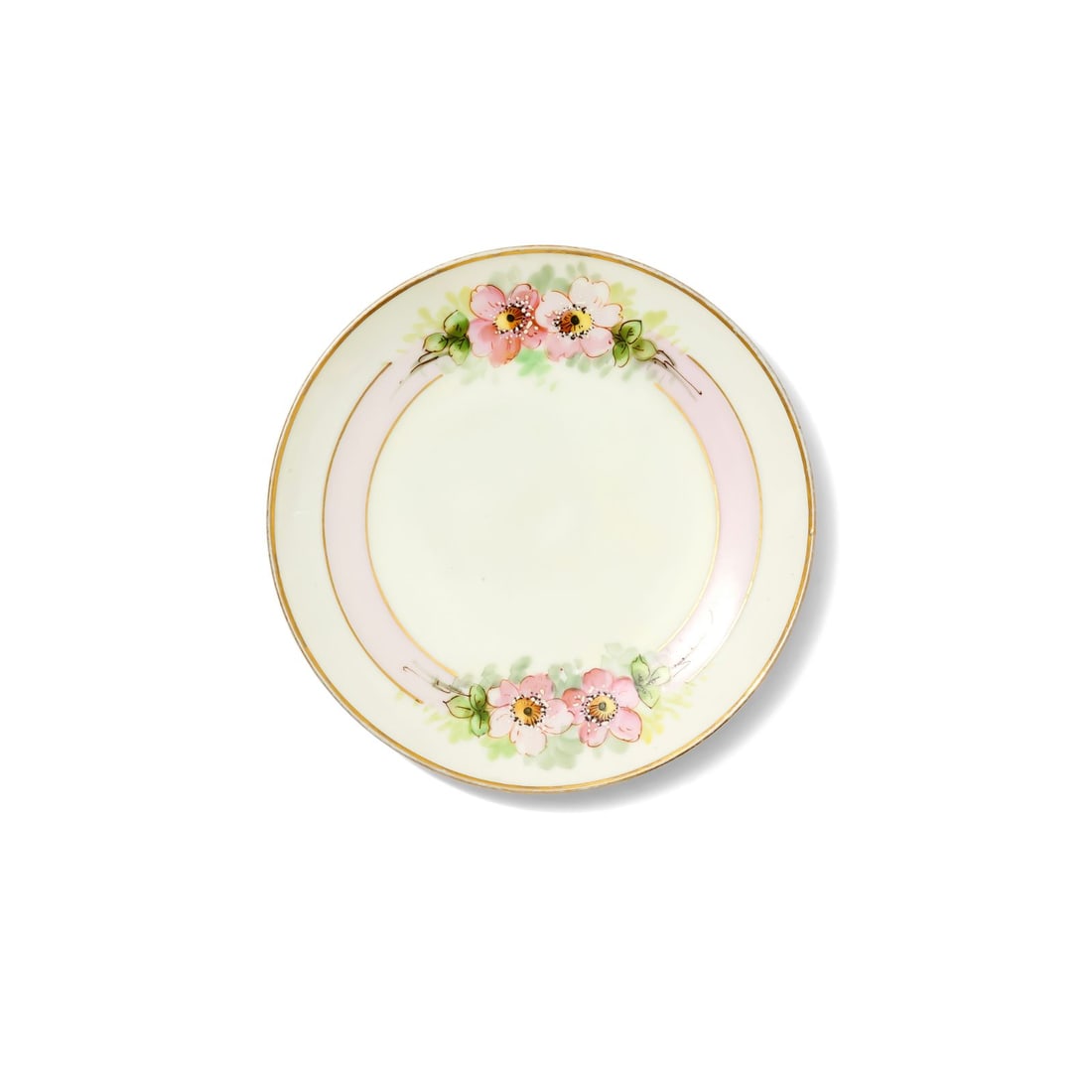 Plate with Floral Motifs: Round plate featuring floral design. Disclaimer: This item is offered for sale as a pre-owned, vintage, antique, estate, or consigned item. We do not manufacture this item and, unless specifically sta