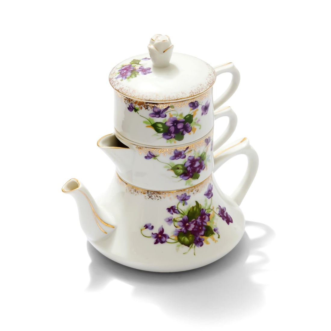Floral Stacking Teapot and Teacup Set - 3