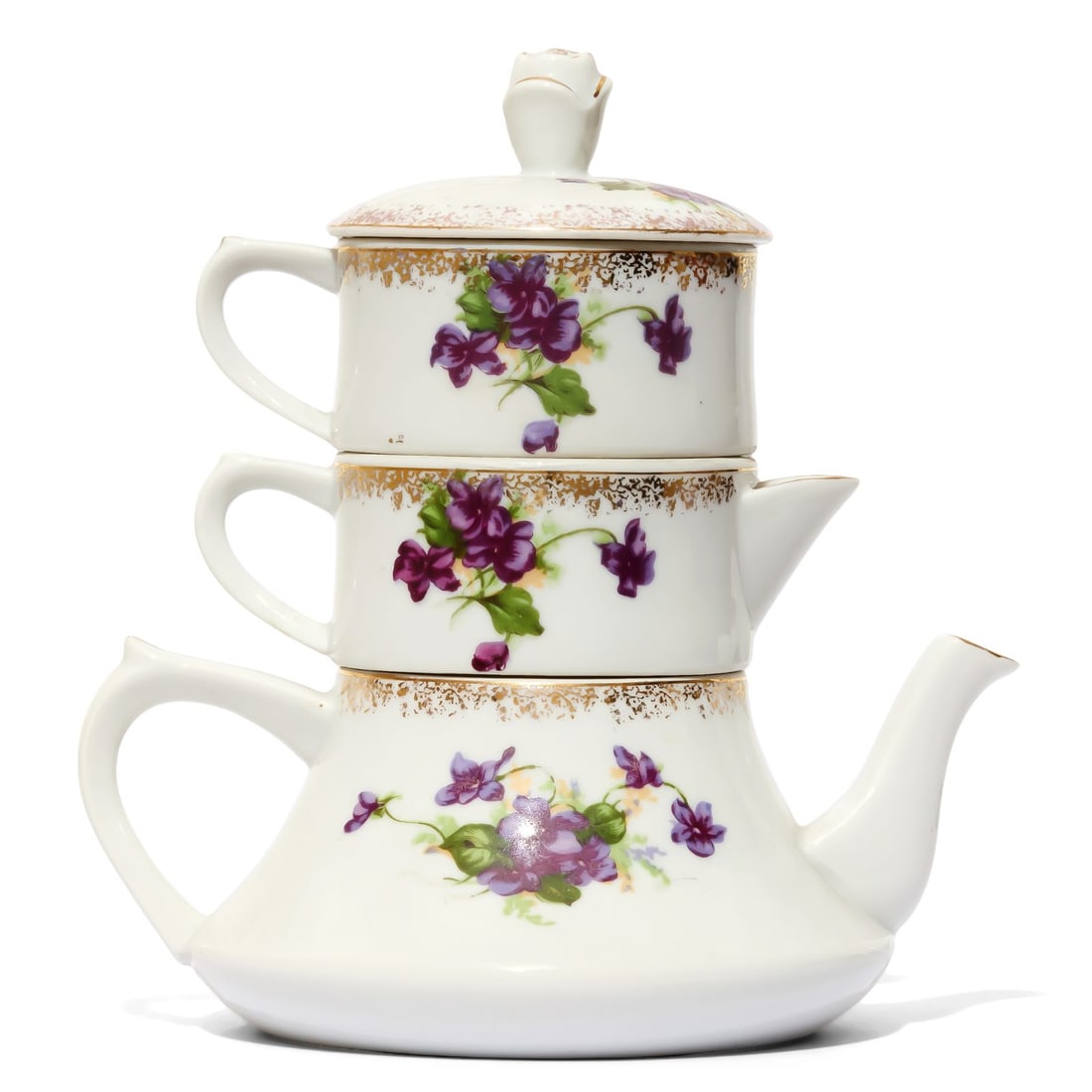 Floral Stacking Teapot and Teacup Set - 7