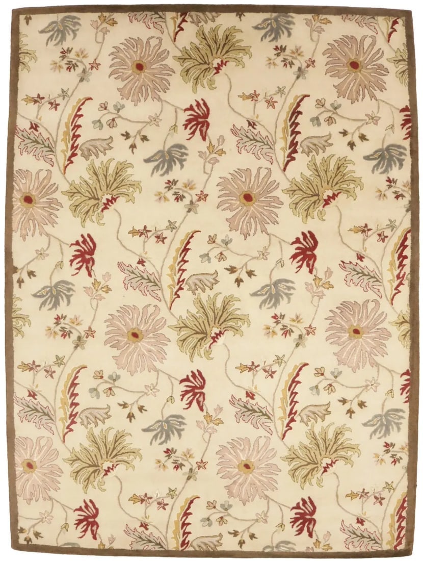 Cream Floral Modern 8X11 Oriental Hand-Tufted Rug (1 of 9)
