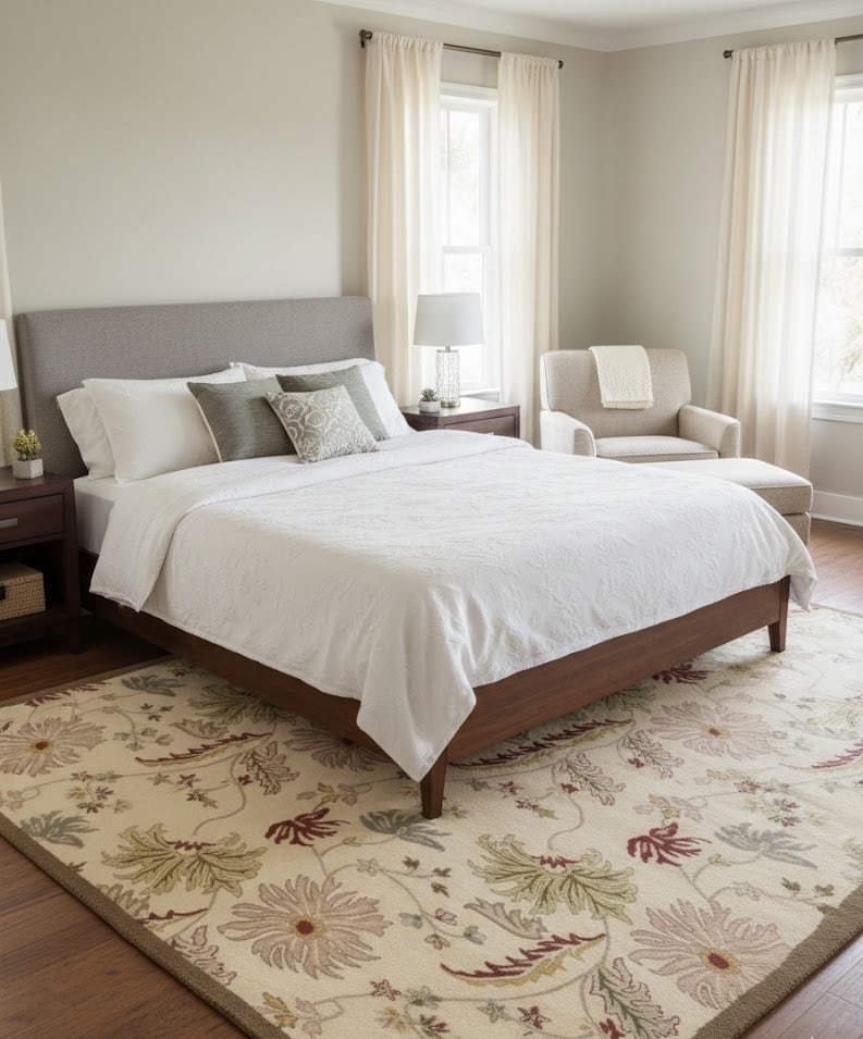 Cream Floral Modern 8X11 Oriental Hand-Tufted Rug - 2