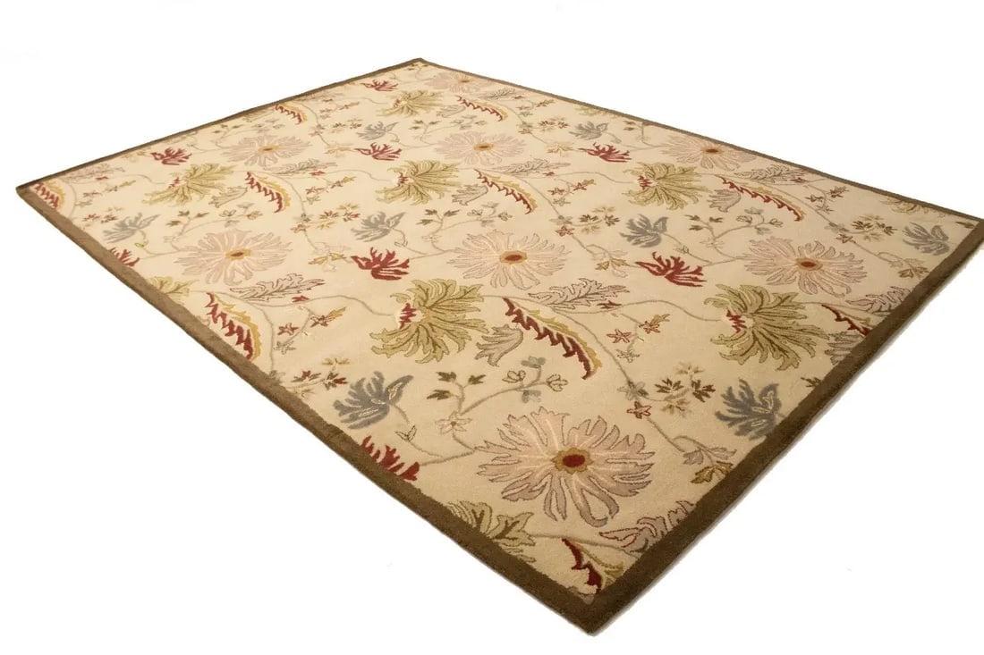 Cream Floral Modern 8X11 Oriental Hand-Tufted Rug - 5