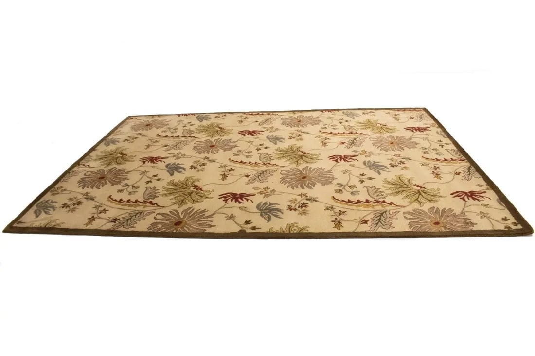Cream Floral Modern 8X11 Oriental Hand-Tufted Rug - 6