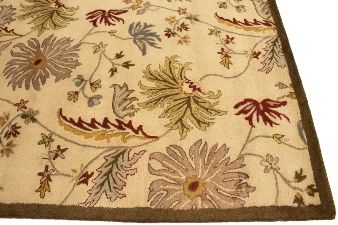 Cream Floral Modern 8X11 Oriental Hand-Tufted Rug - 8