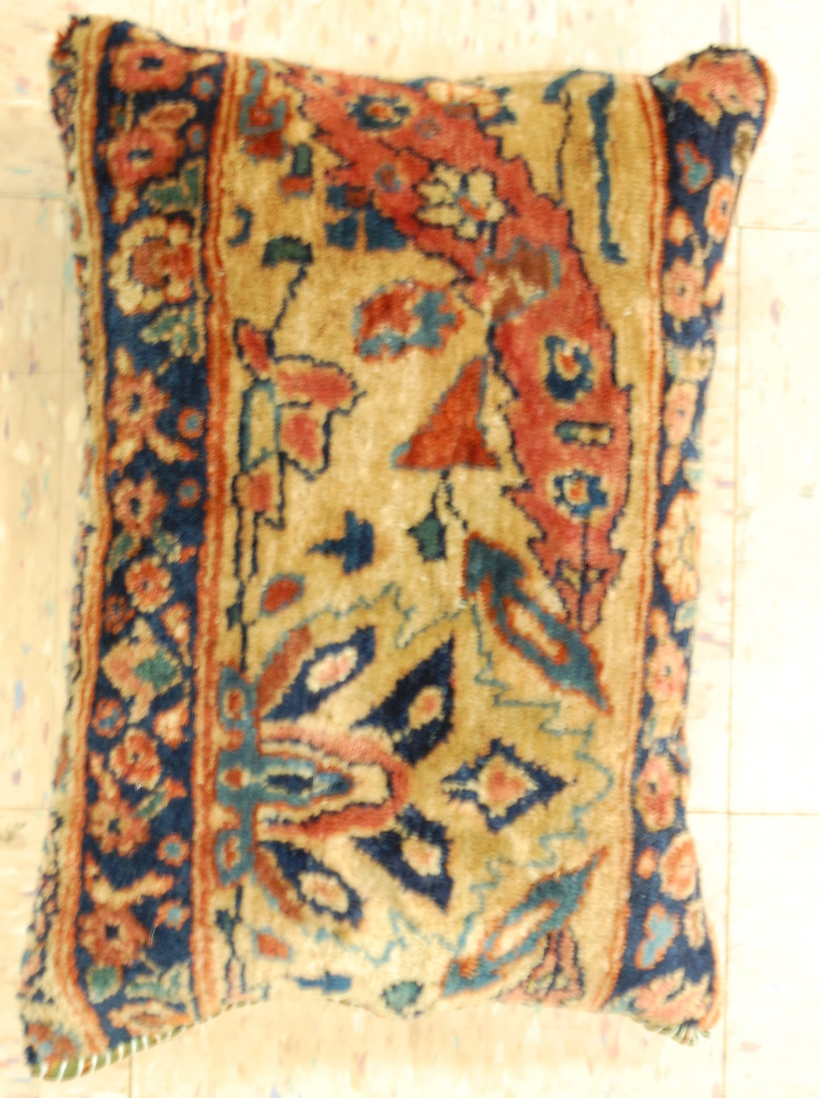 Hand-Made antique rug Pillow Cushion Rug 1'2" x 1' 8": Title:Hand-Made antique rug Pillow Cushion Rug 1'2" x 1' 8" Descritpion:Antique detailed design hand made functional_useable pillow_cushion with exact size of 1'2" x 1' 8" the pillow is filled with po