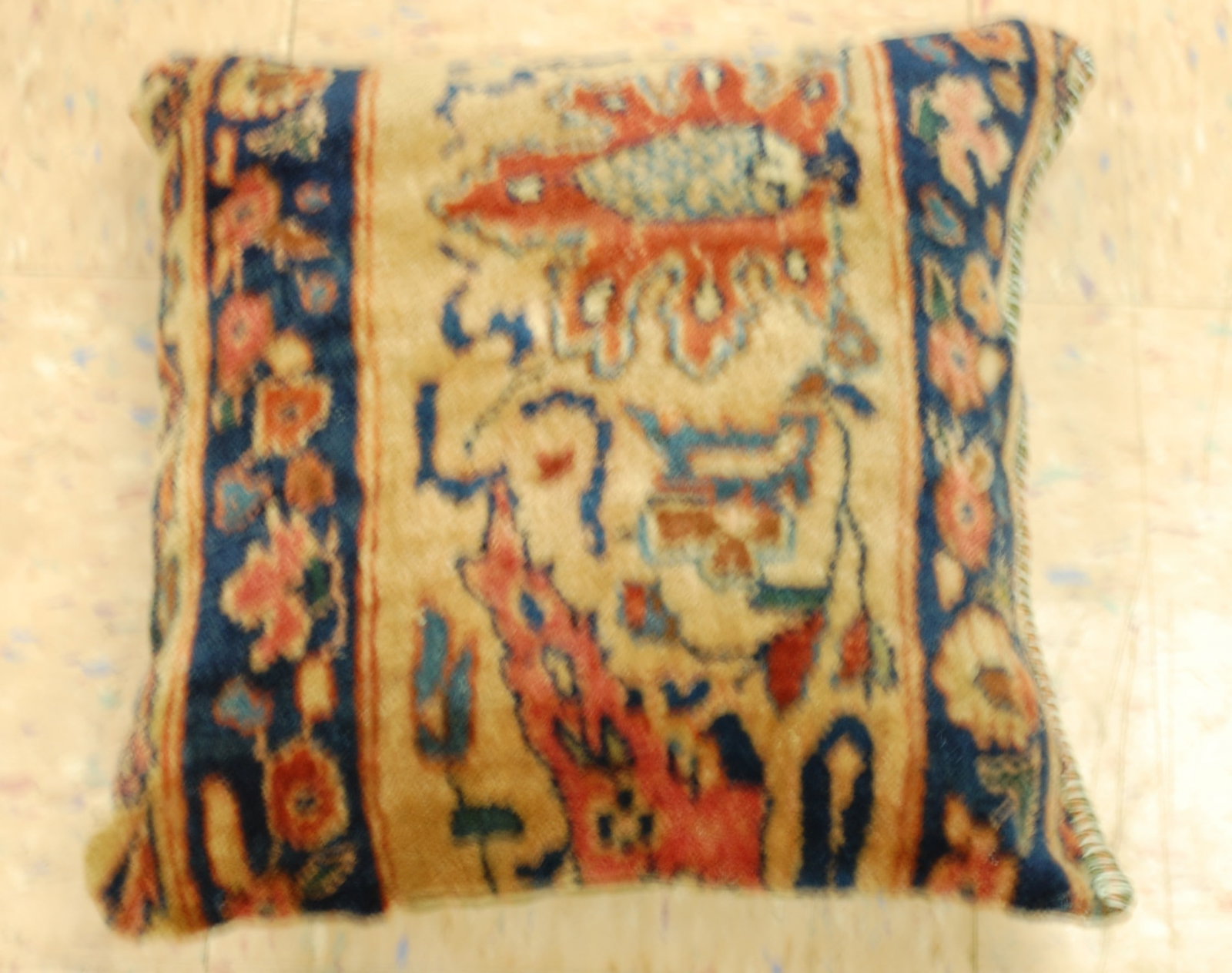 Hand-Made antique rug Pillow Cushion Rug 1'2" x 1' 8" - 5