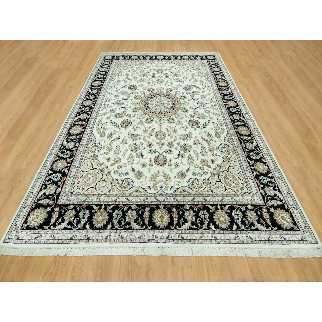 Snowbound White Hand Knotted Nain 250 KPSI Design Wool Oriental Rug - 2
