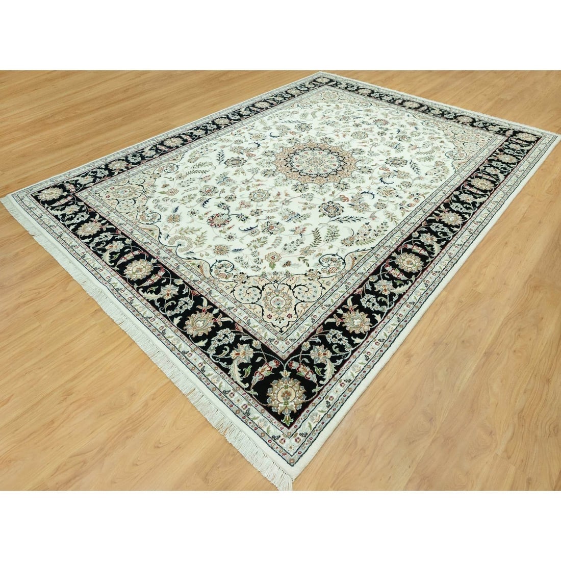 Snowbound White Hand Knotted Nain 250 KPSI Design Wool Oriental Rug - 3