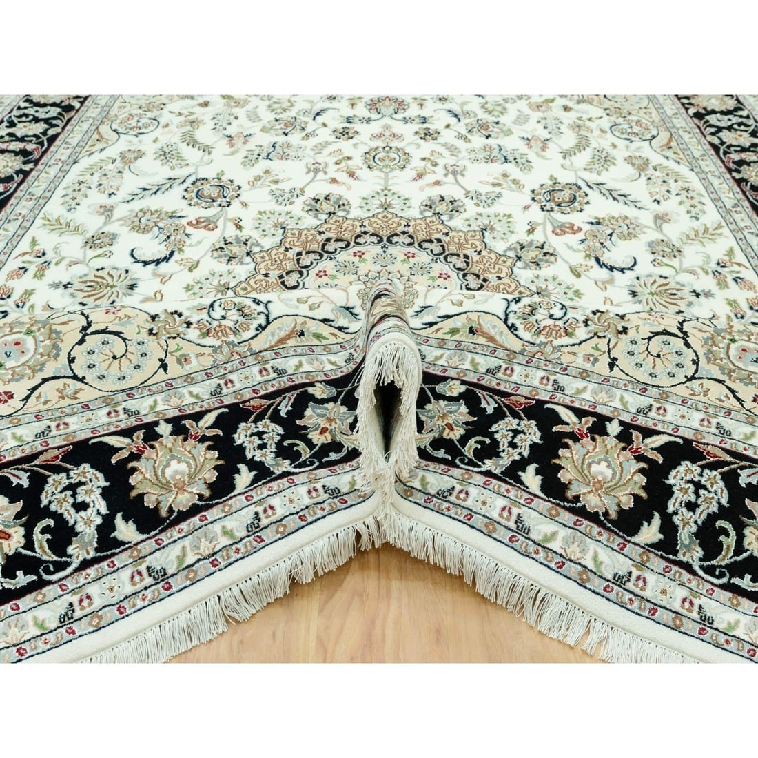 Snowbound White Hand Knotted Nain 250 KPSI Design Wool Oriental Rug - 5