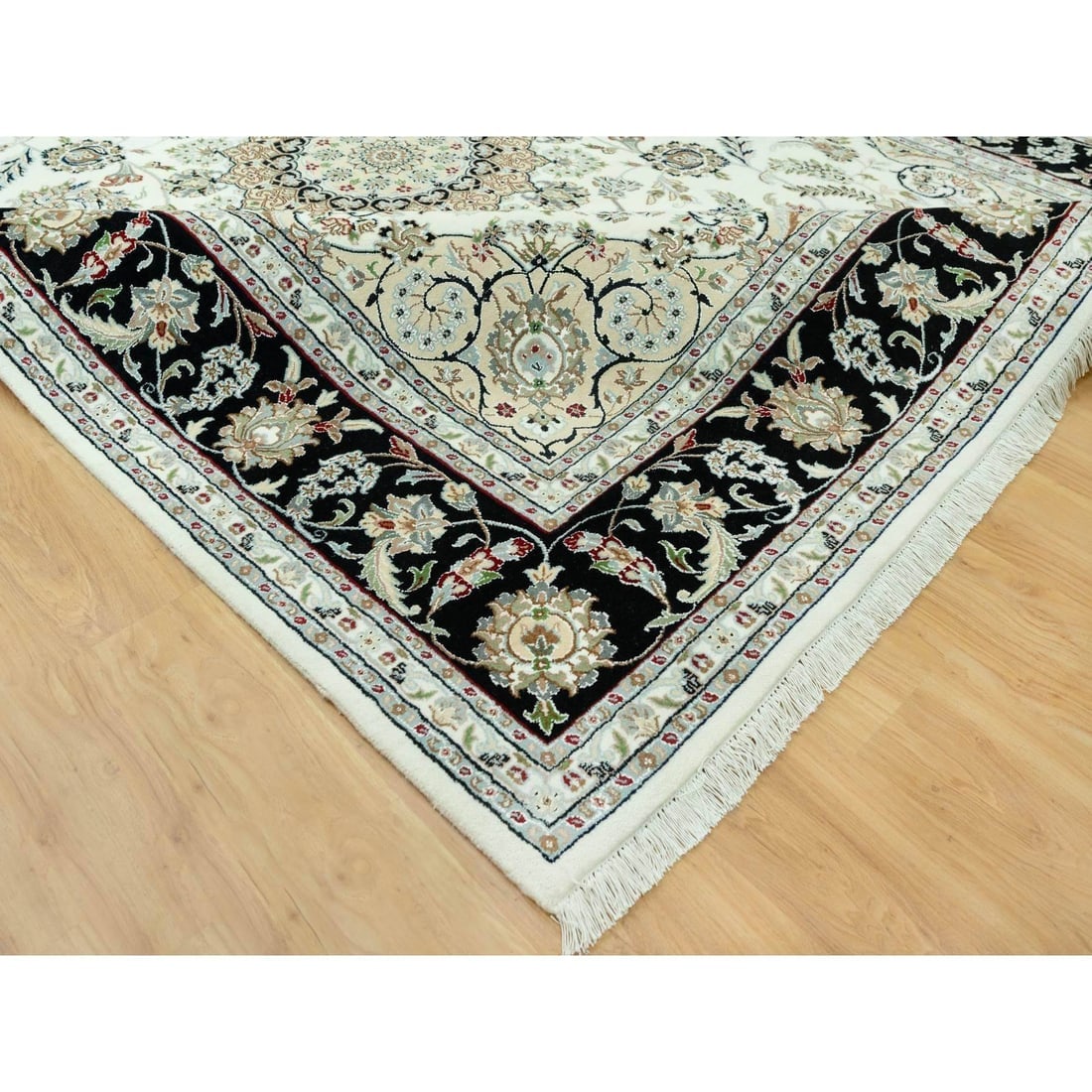 Snowbound White Hand Knotted Nain 250 KPSI Design Wool Oriental Rug - 6